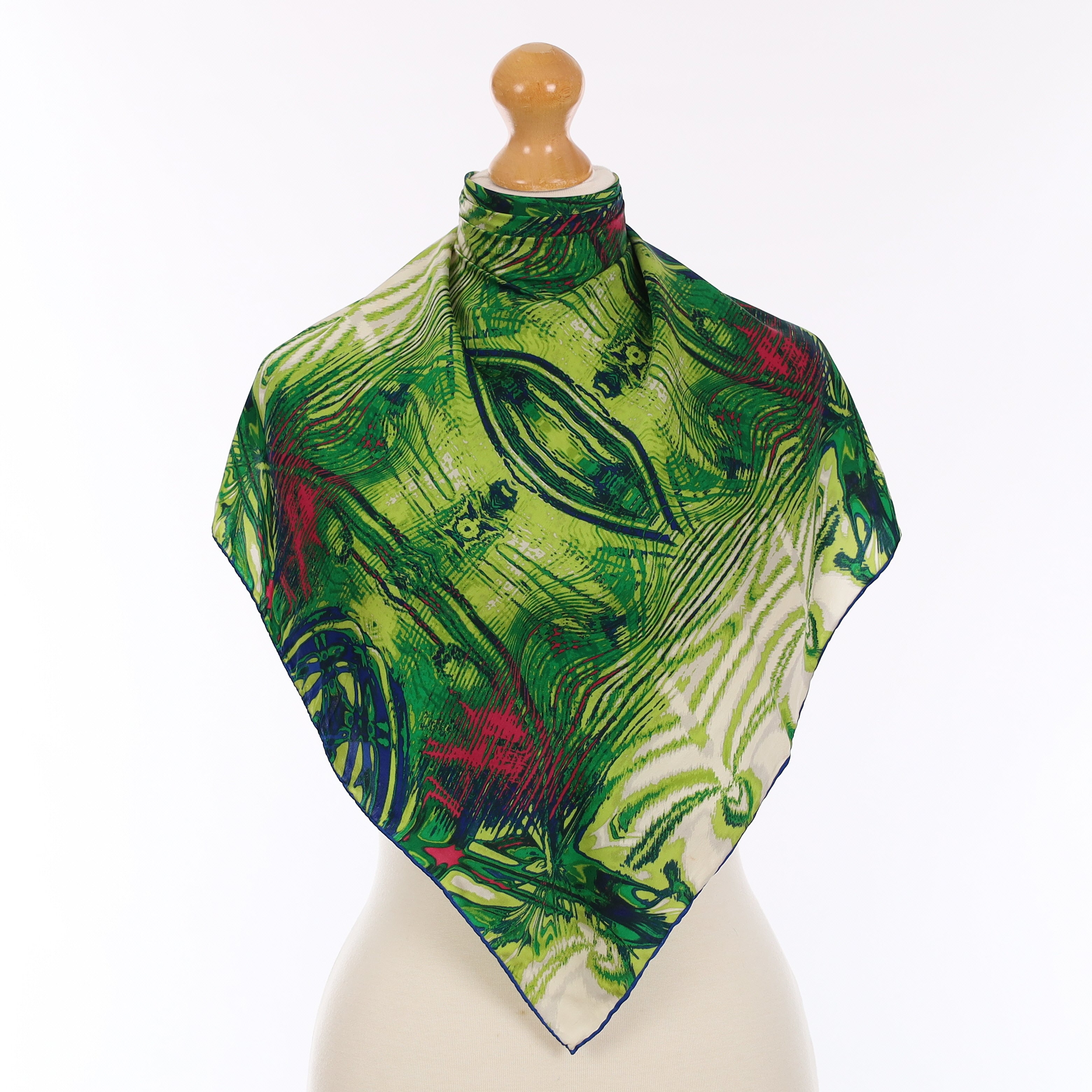 Lime Green Abstract Vintage Silk Scarf