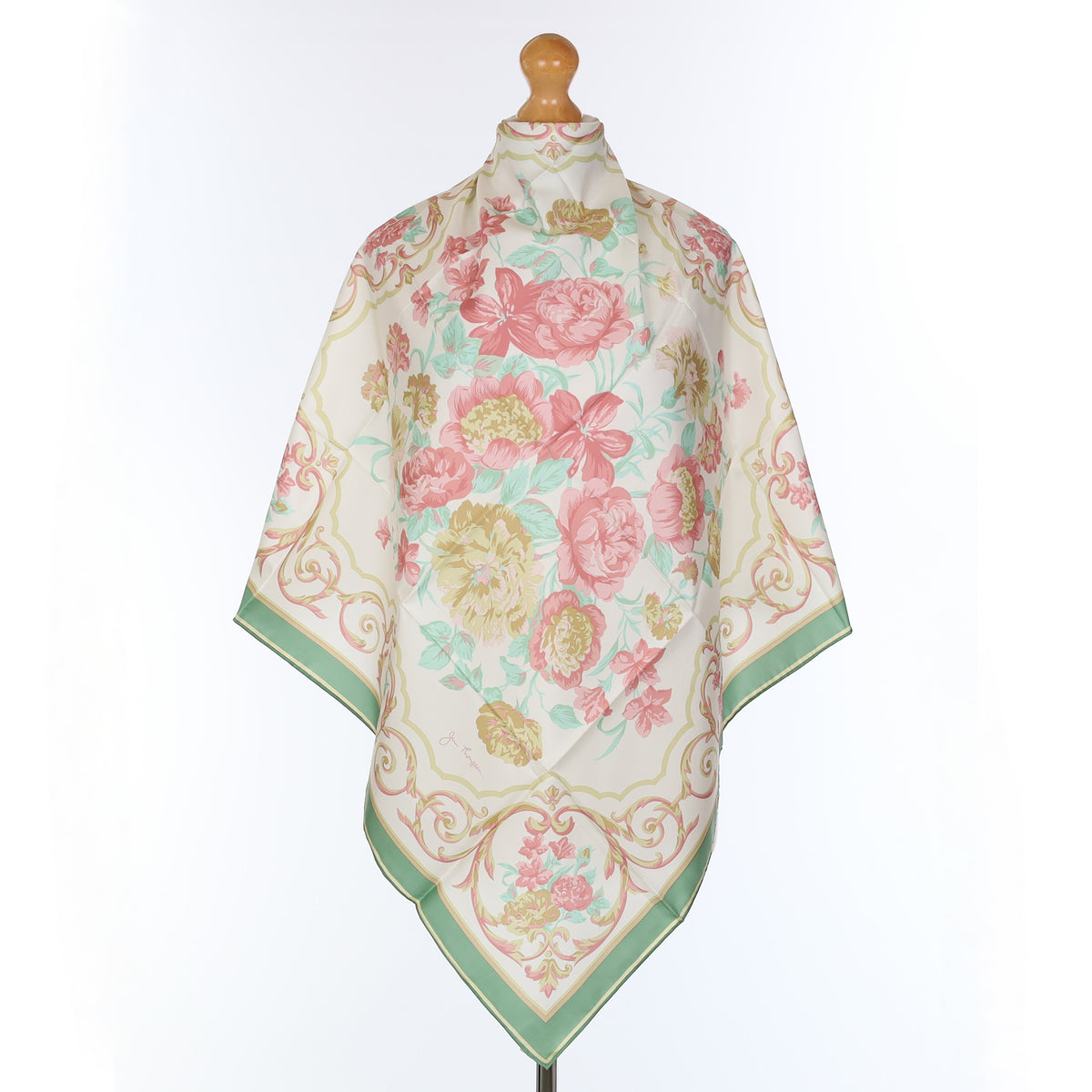 Brand New Jim Thompson Pink and Green Floral Silk Scarf