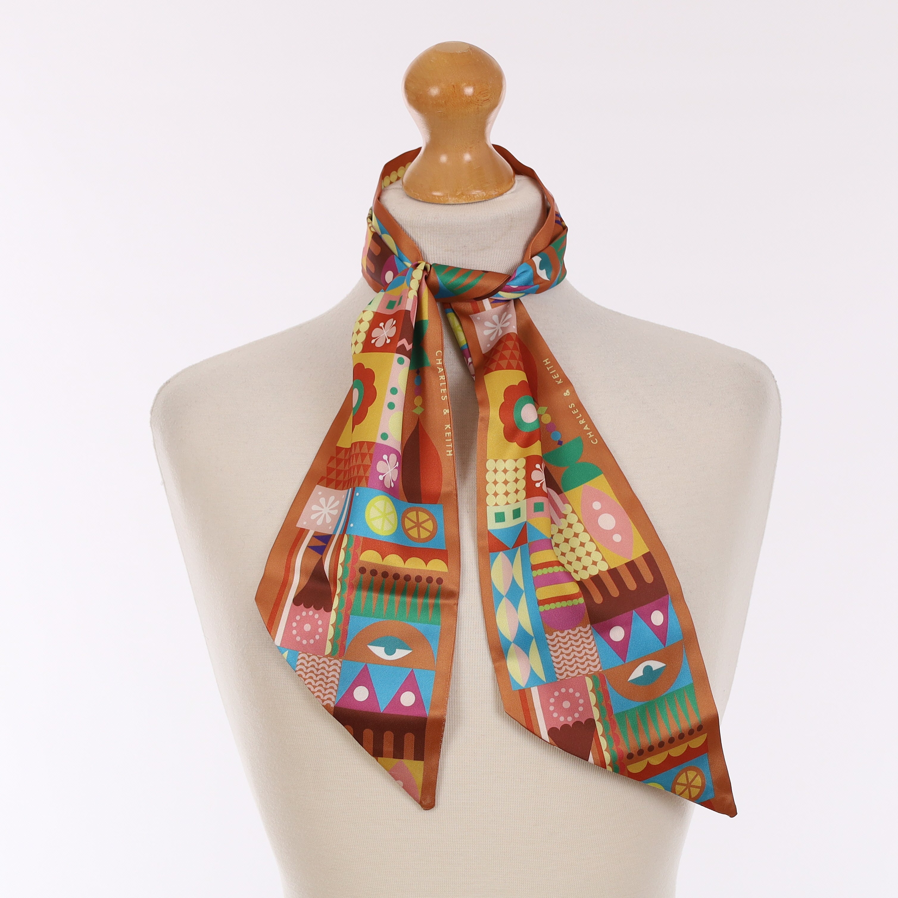 Pristine Charles and Keith Multi Pattern Vintage Silk Scarf