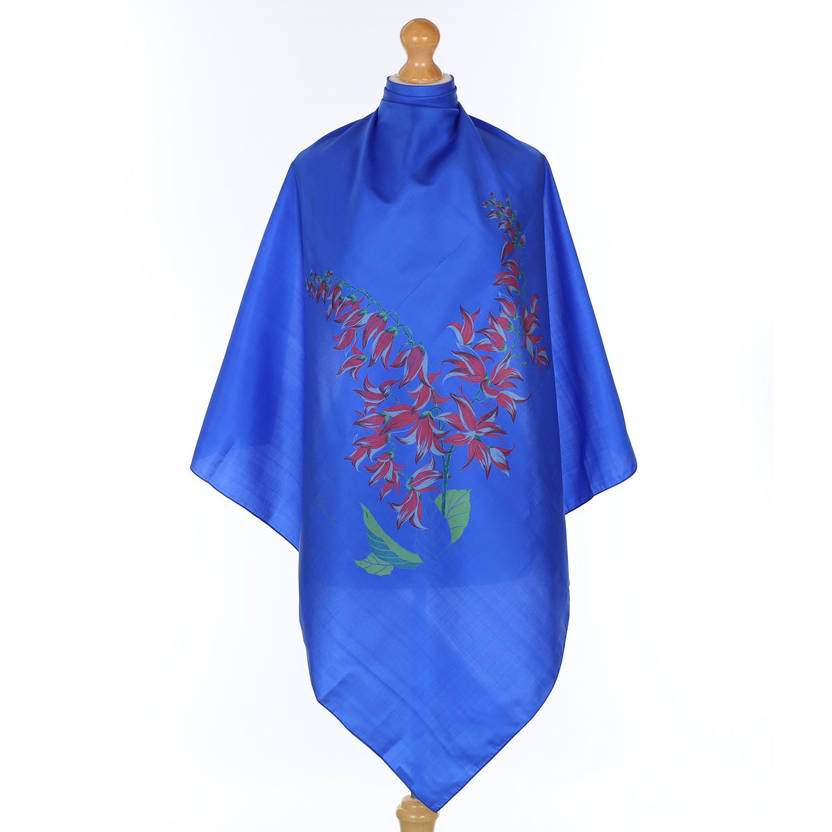 Cobalt Blue Floral Silk Scarf