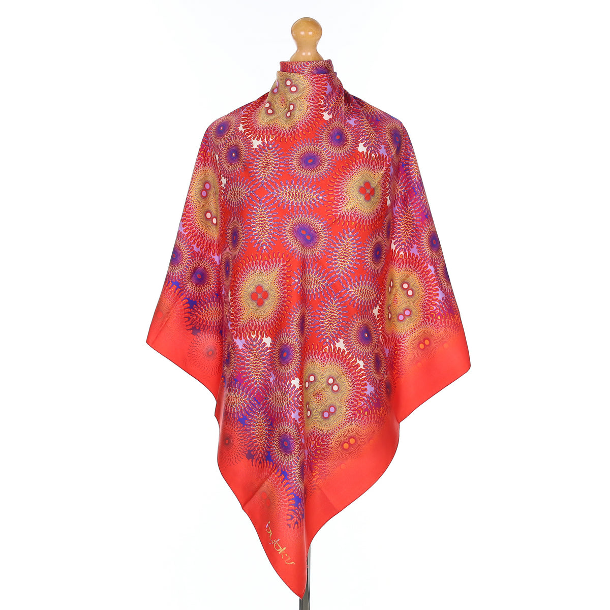 Pristine Red Kaleidoscope Pattern Silk Scarf