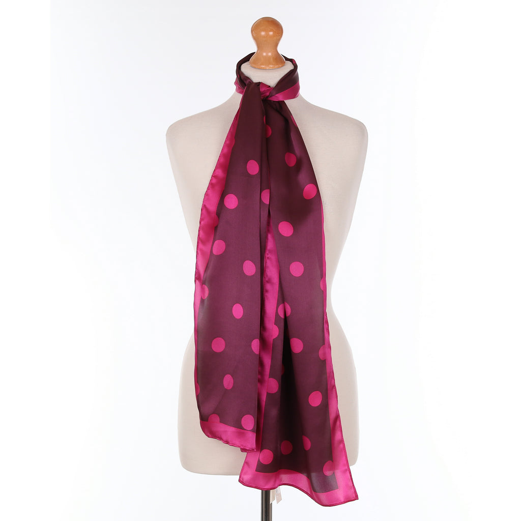 Mulberry and Raspberry Pink Spotted Silk Scarf