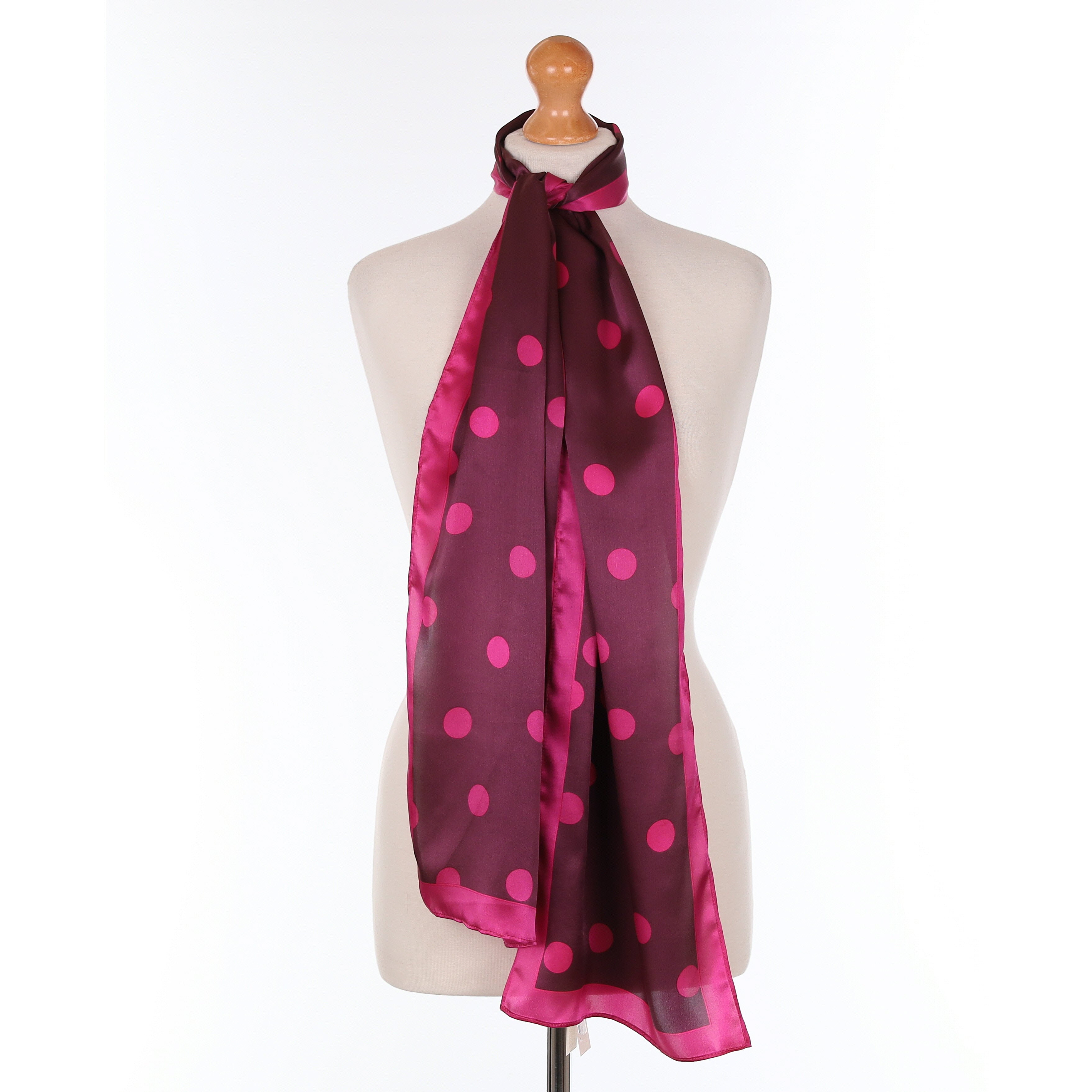 Mulberry and Raspberry Pink Spotted Silk Scarf