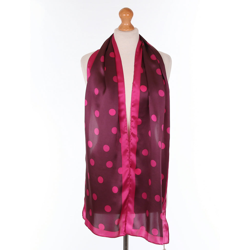 Mulberry and Raspberry Pink Spotted Silk Scarf