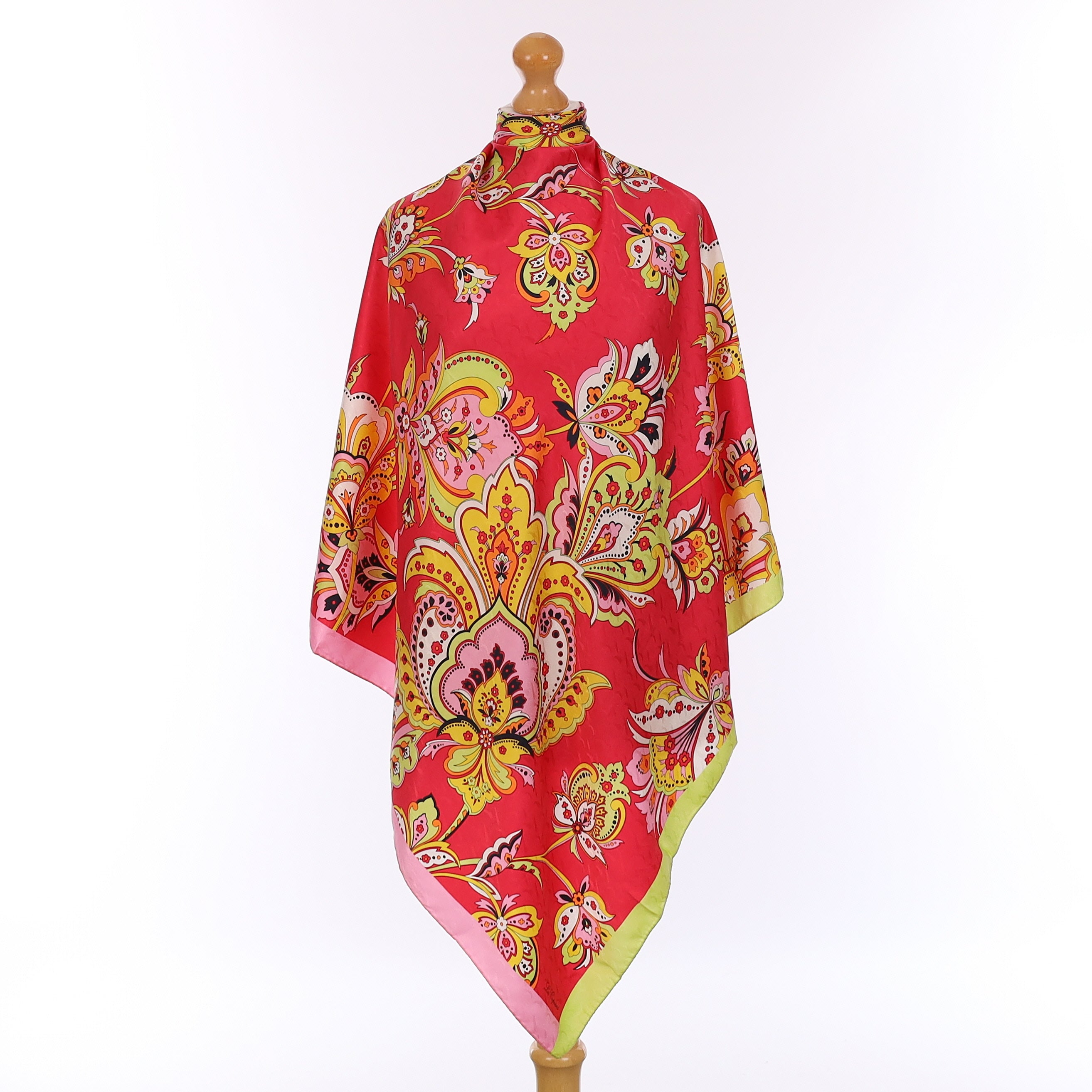 Pink and Yellow Paisley Vintage Silk Scarf