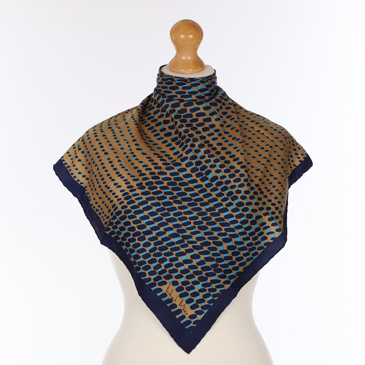 Richard Allan Navy and Caramel Vintage Silk Scarf