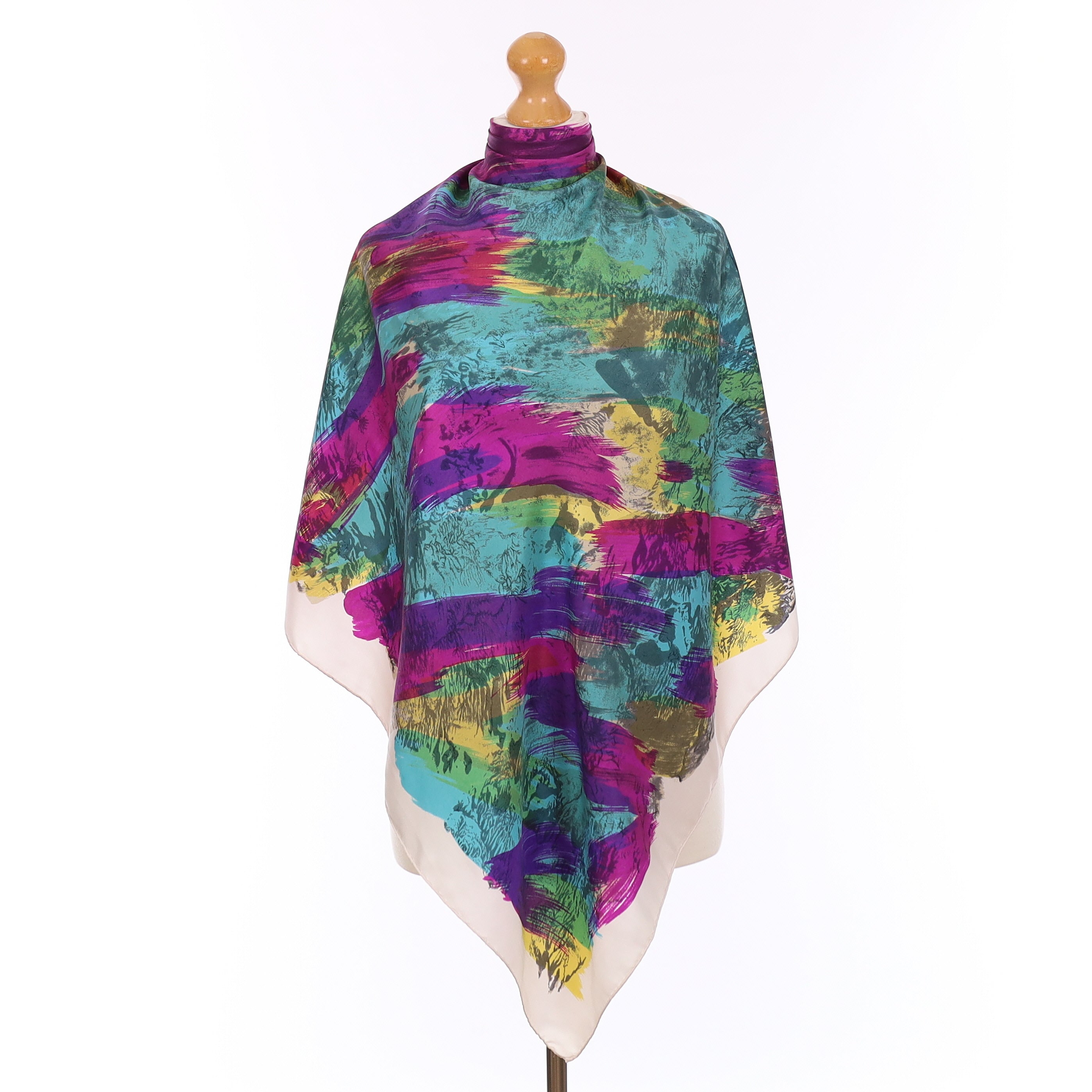 Blue and Purple Brush Stroke Vintage Silk Scarf