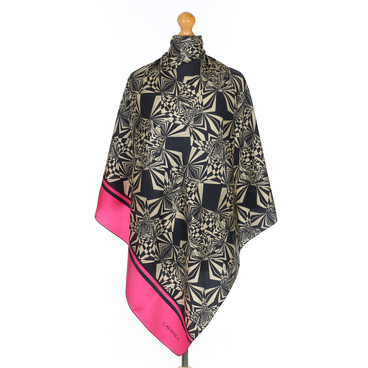 Lavinia Black and Beige Geometric Silk Scarf