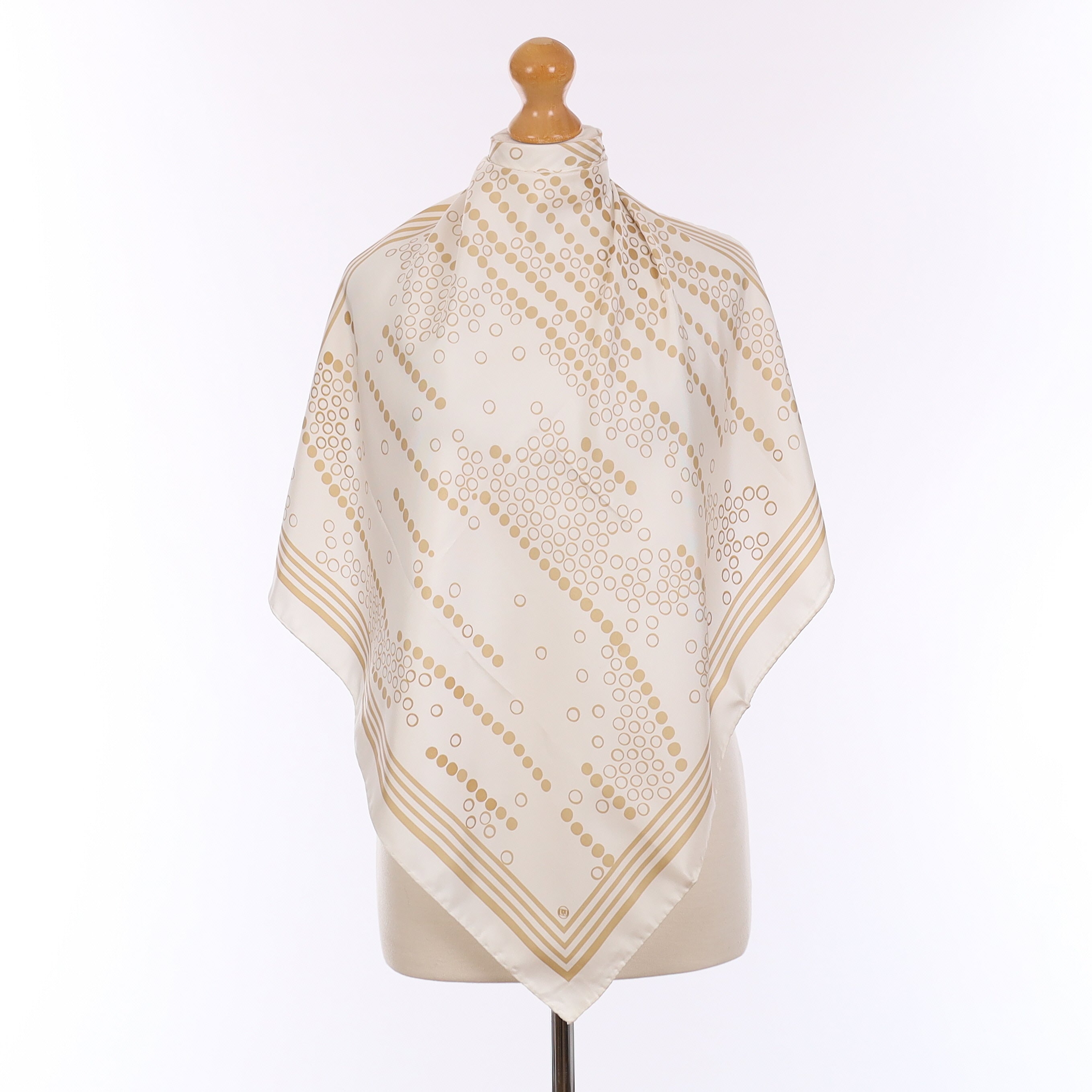 Pristine Ivory Spotted Vintage Silk Scarf