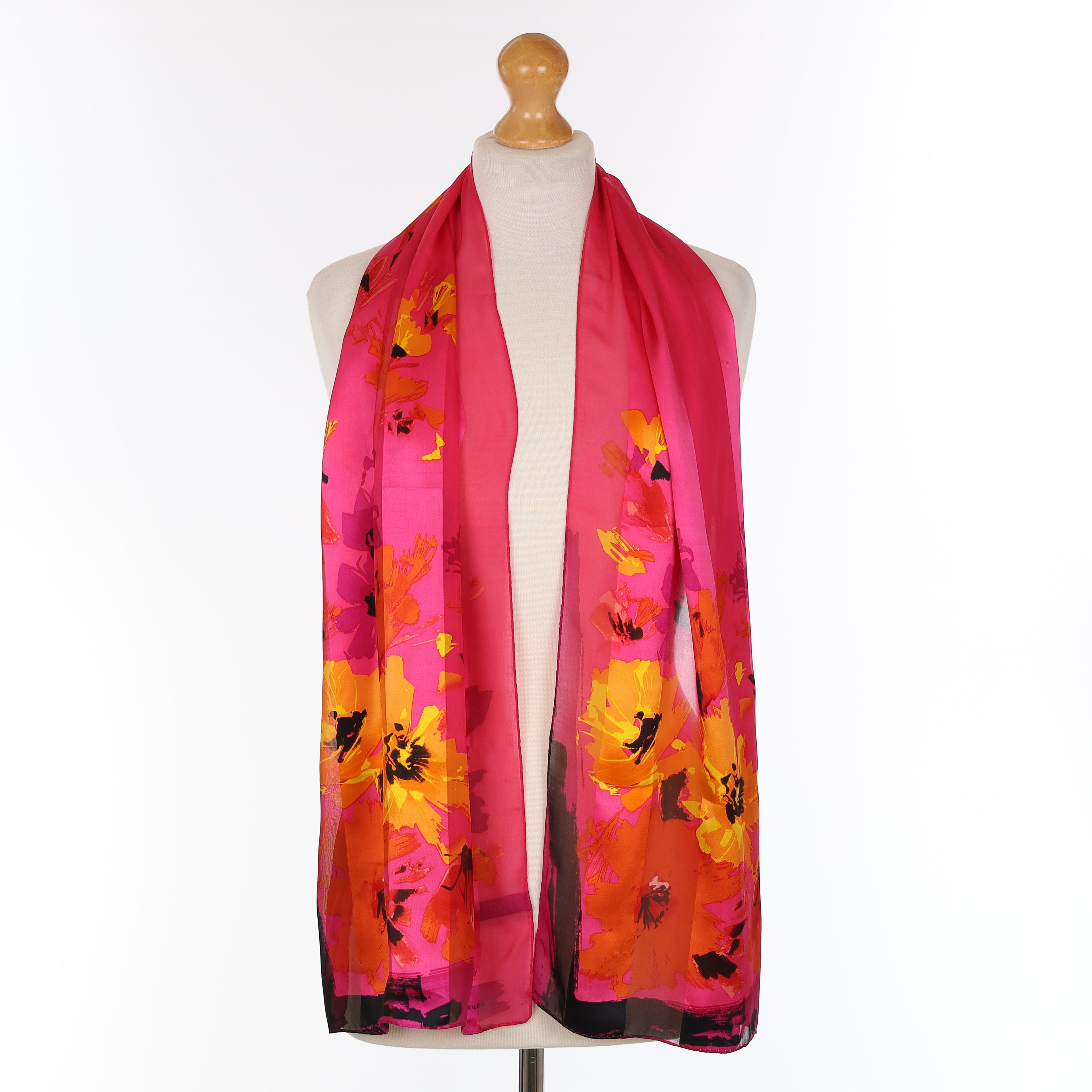 Anne Klein Pink and Orange Floral Silk Scarf
