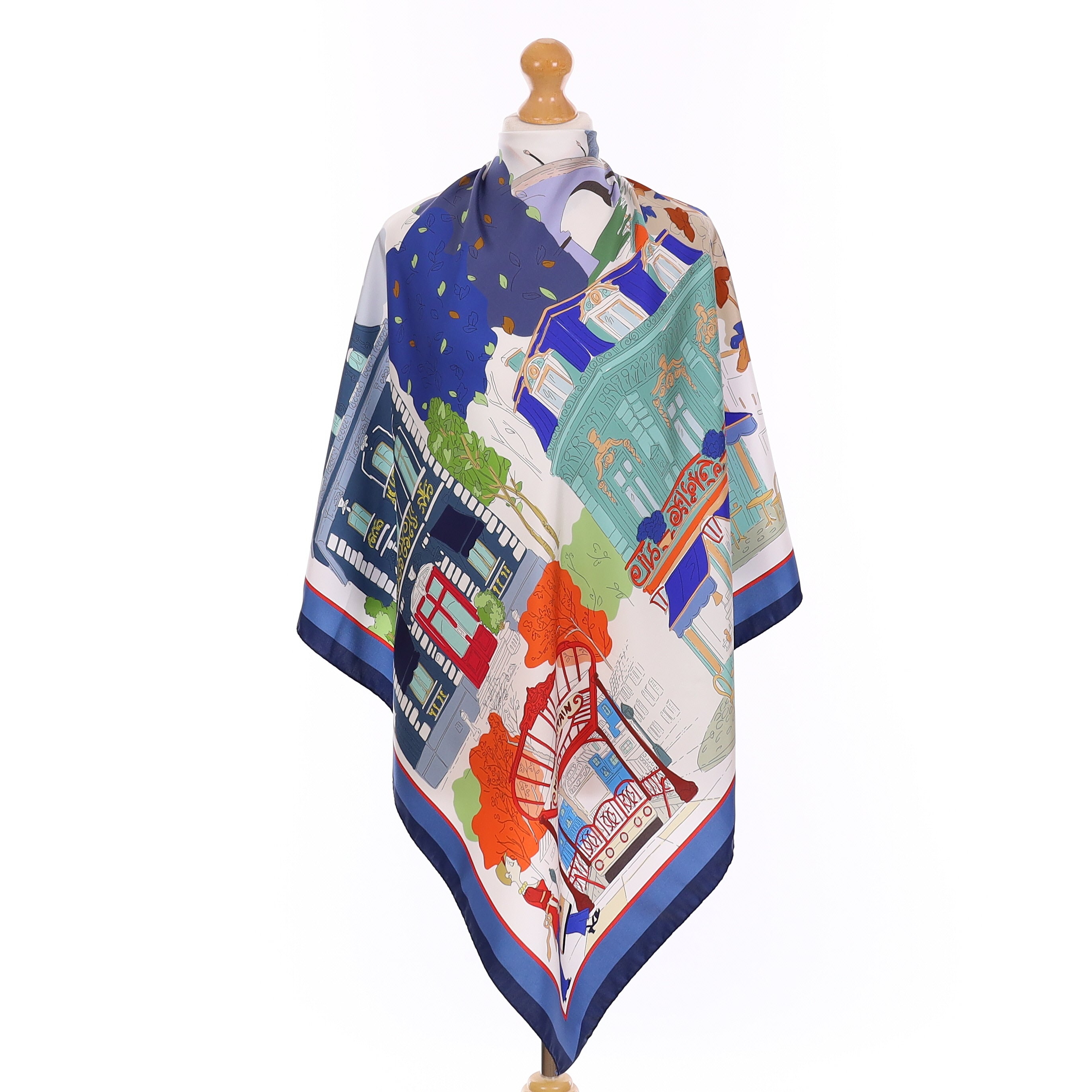 Brand New Italian Blue Parisian Silk Scarf