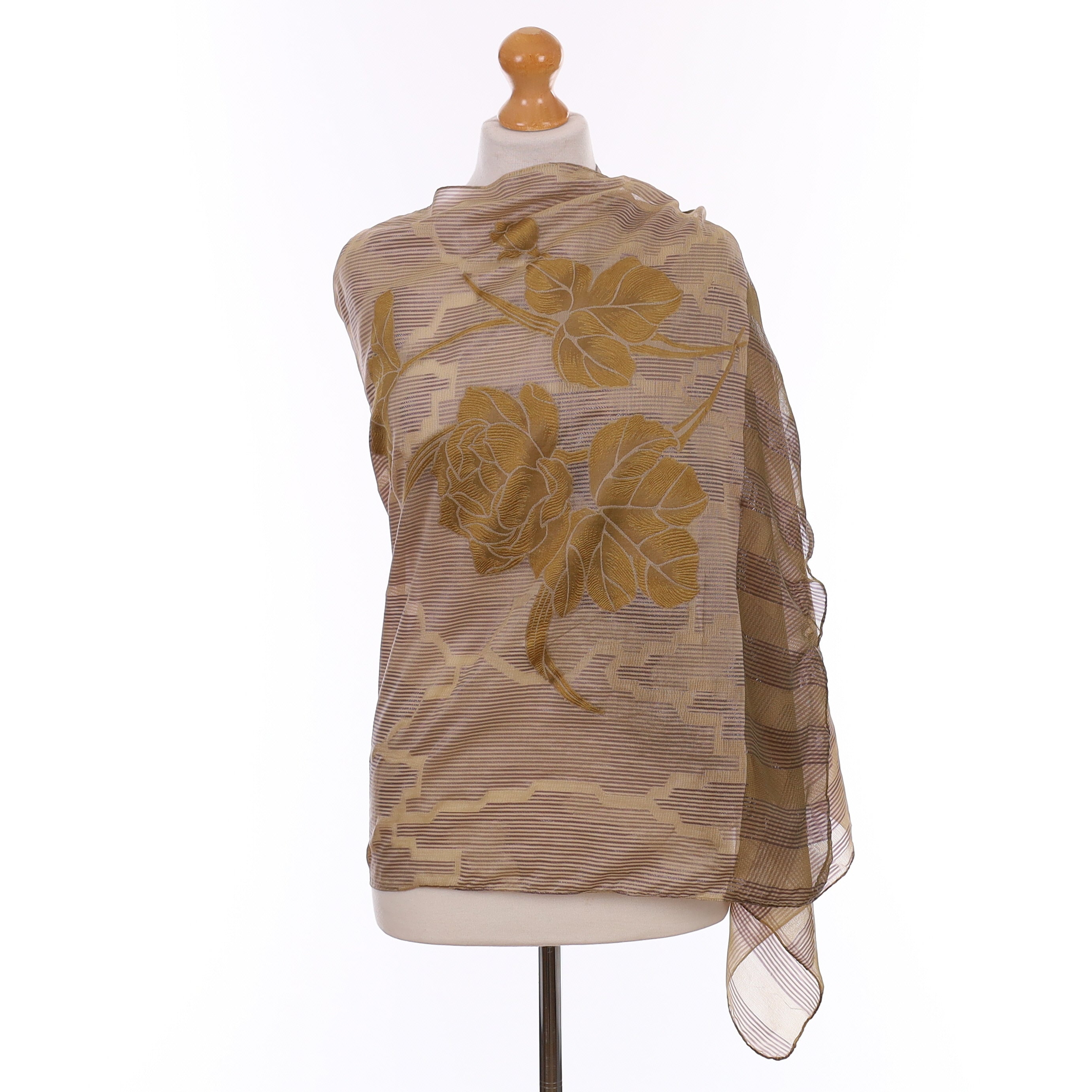 Taupe Sparkly Floral Silk Scarf