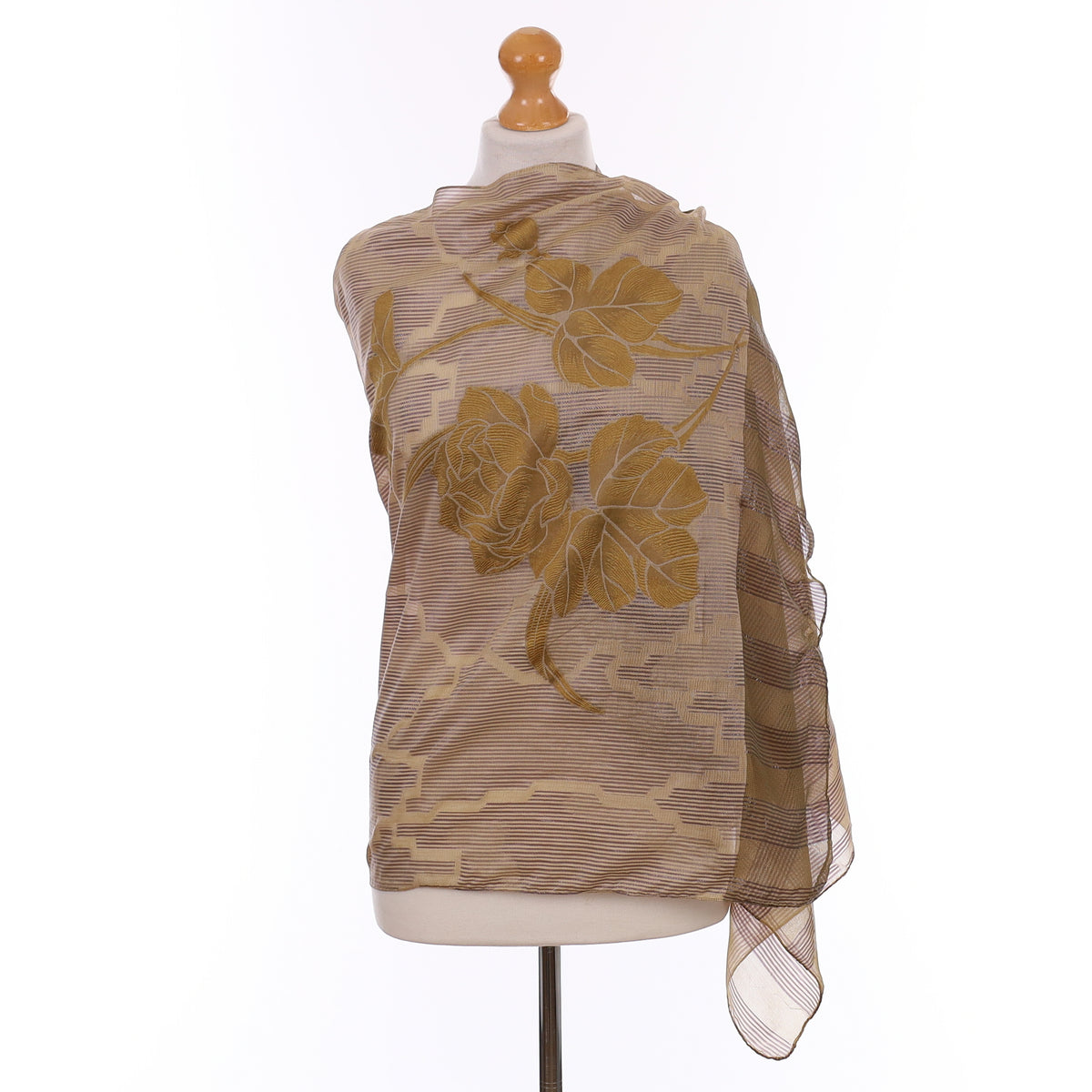 Taupe Sparkly Floral Silk Scarf