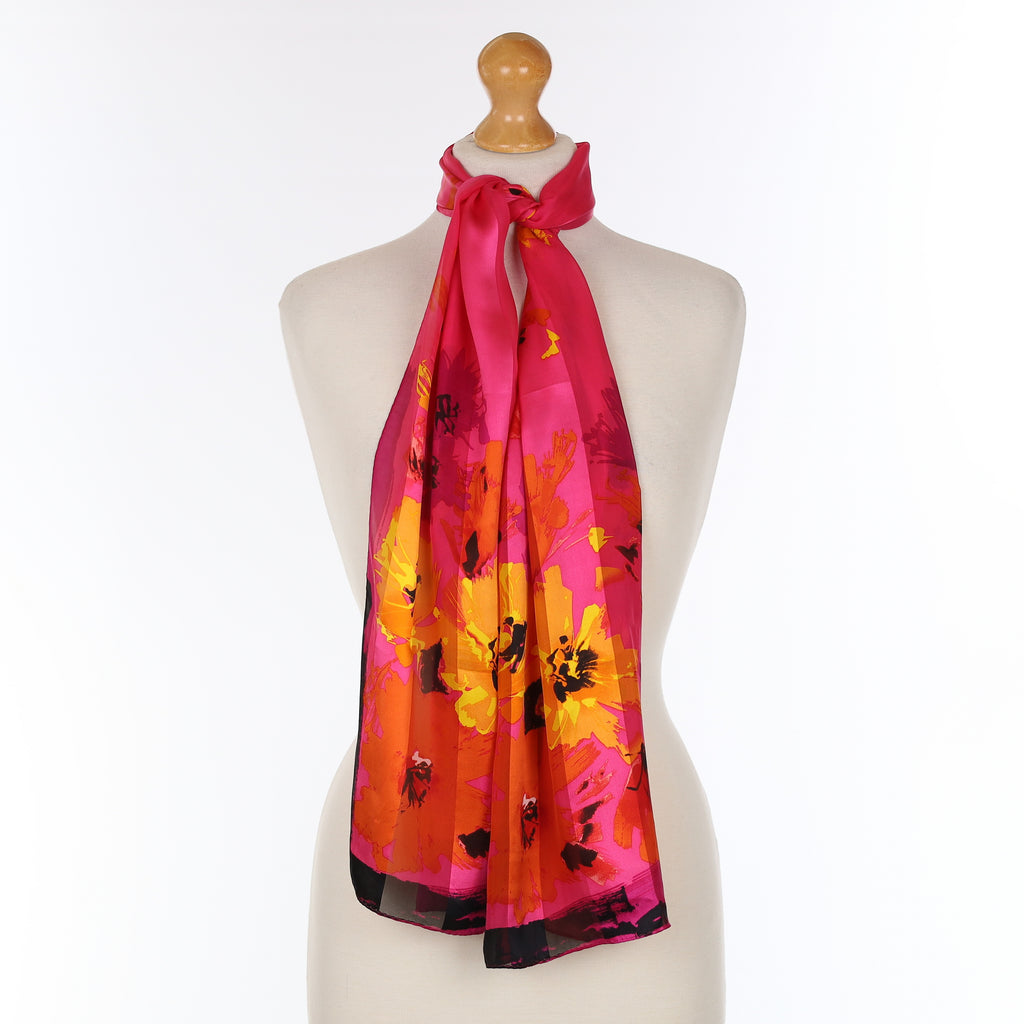 Anne Klein Pink and Orange Floral Silk Scarf