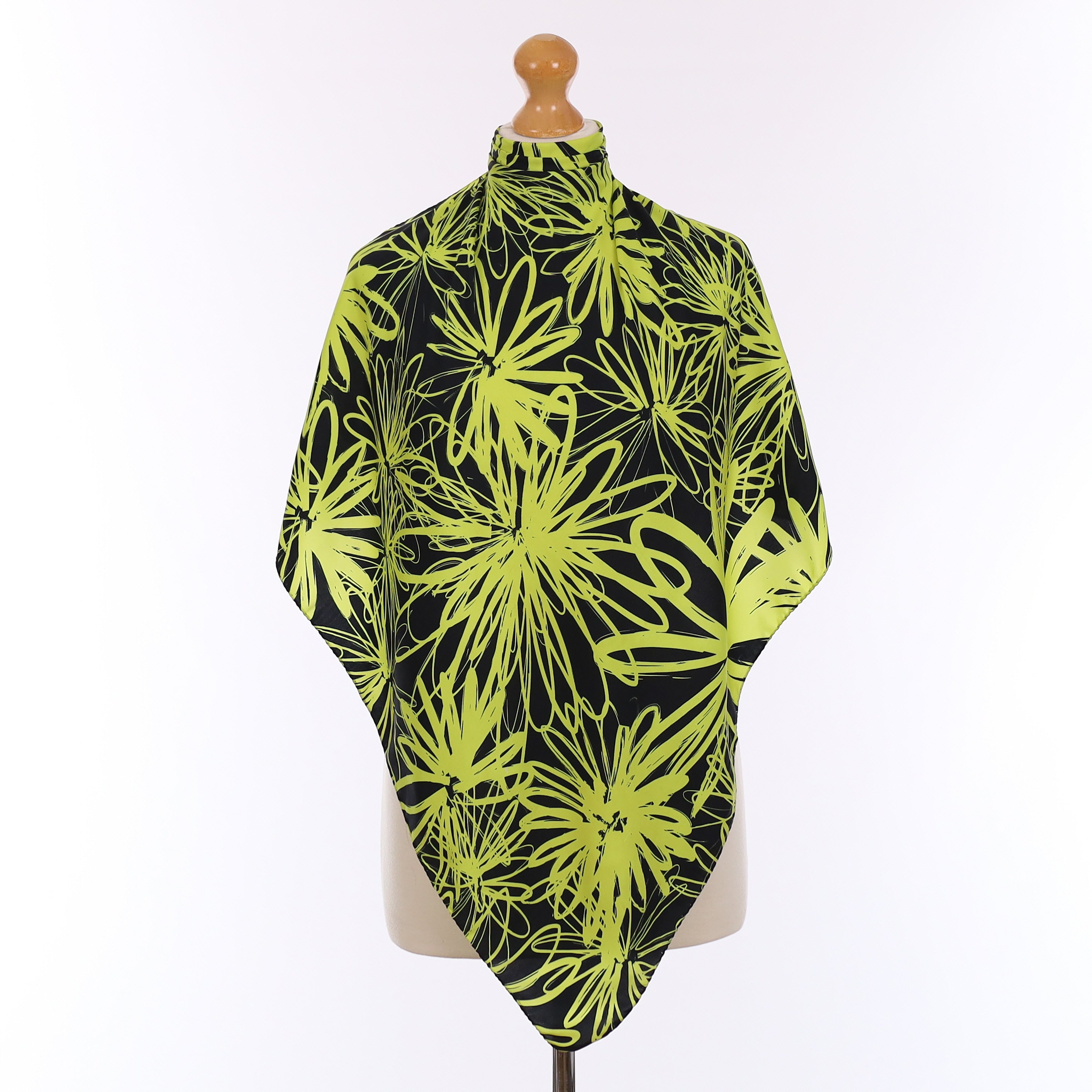 Clelia & Romy Black and Yellow Floral Vintage Silk Scarf