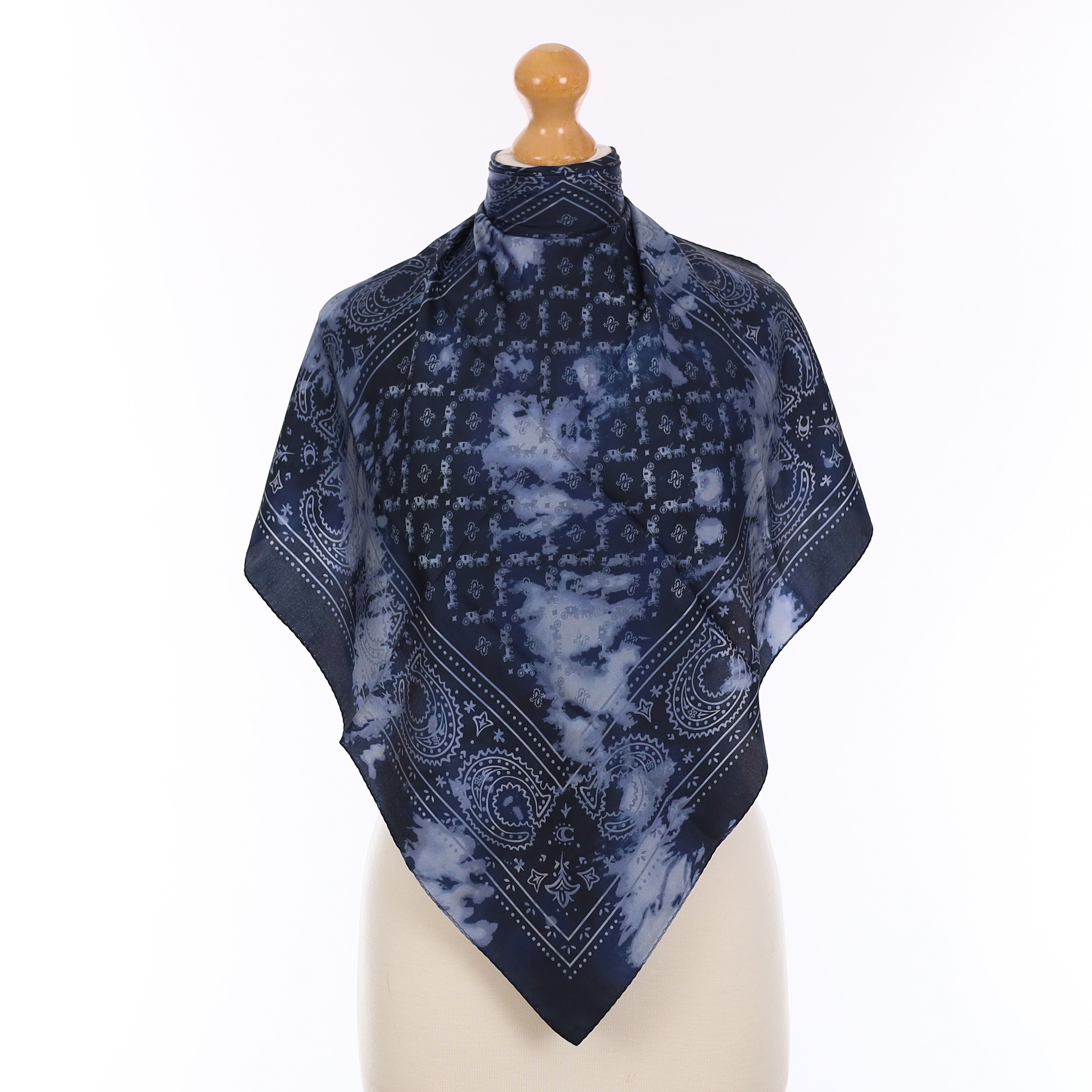 Brand New Coach Midnight Blue Carriage Design Silk Scarf