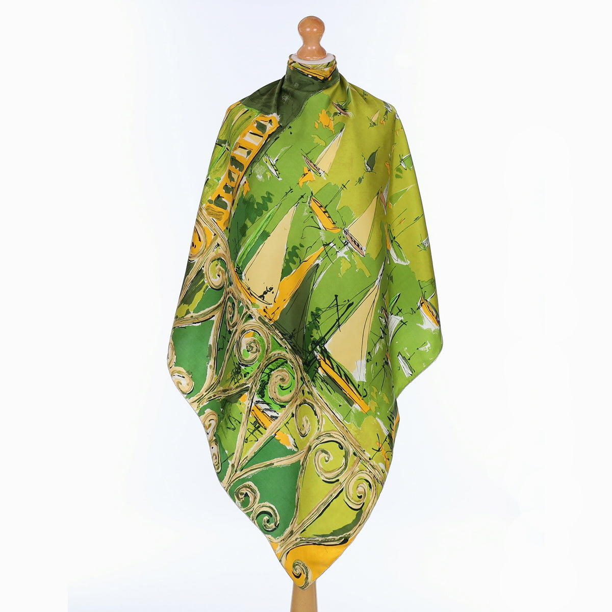 Green Boat Design Vintage Silk Scarf