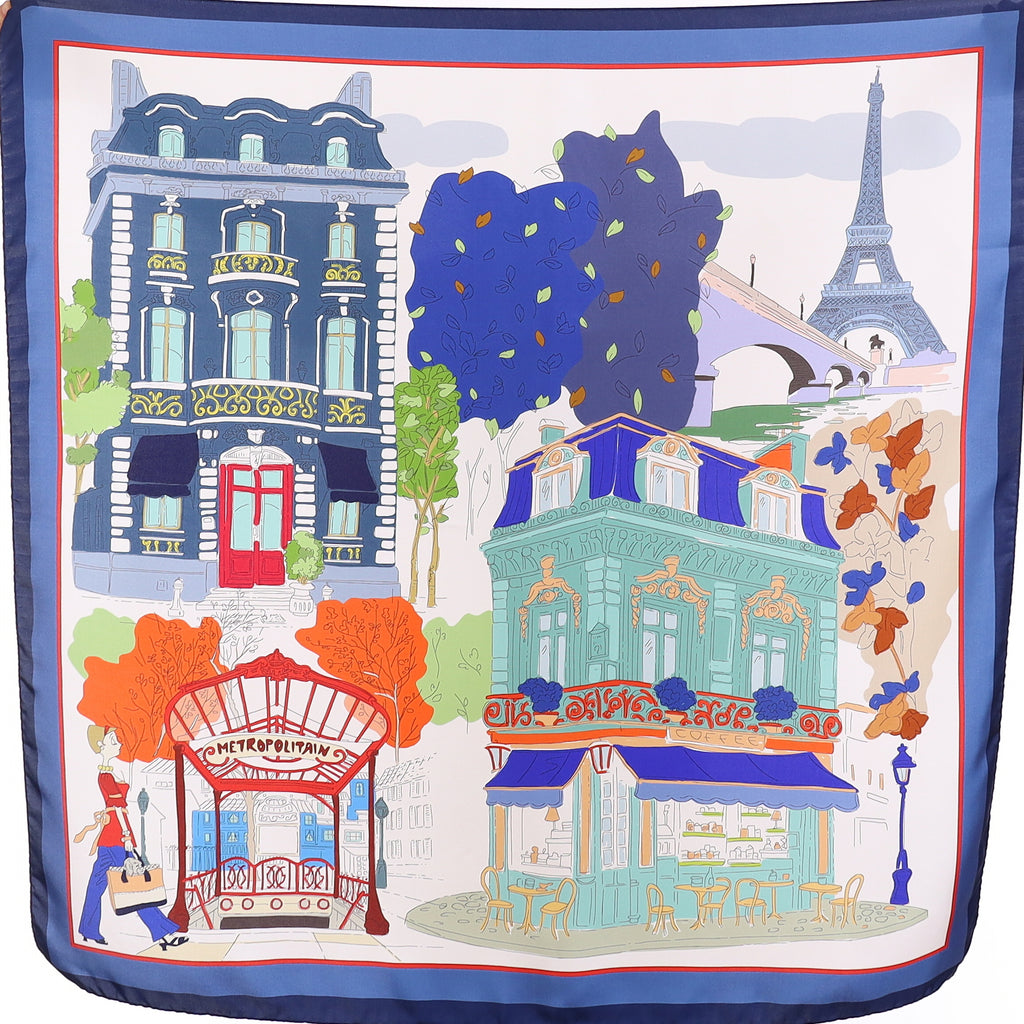 Brand New Italian Blue Parisian Silk Scarf