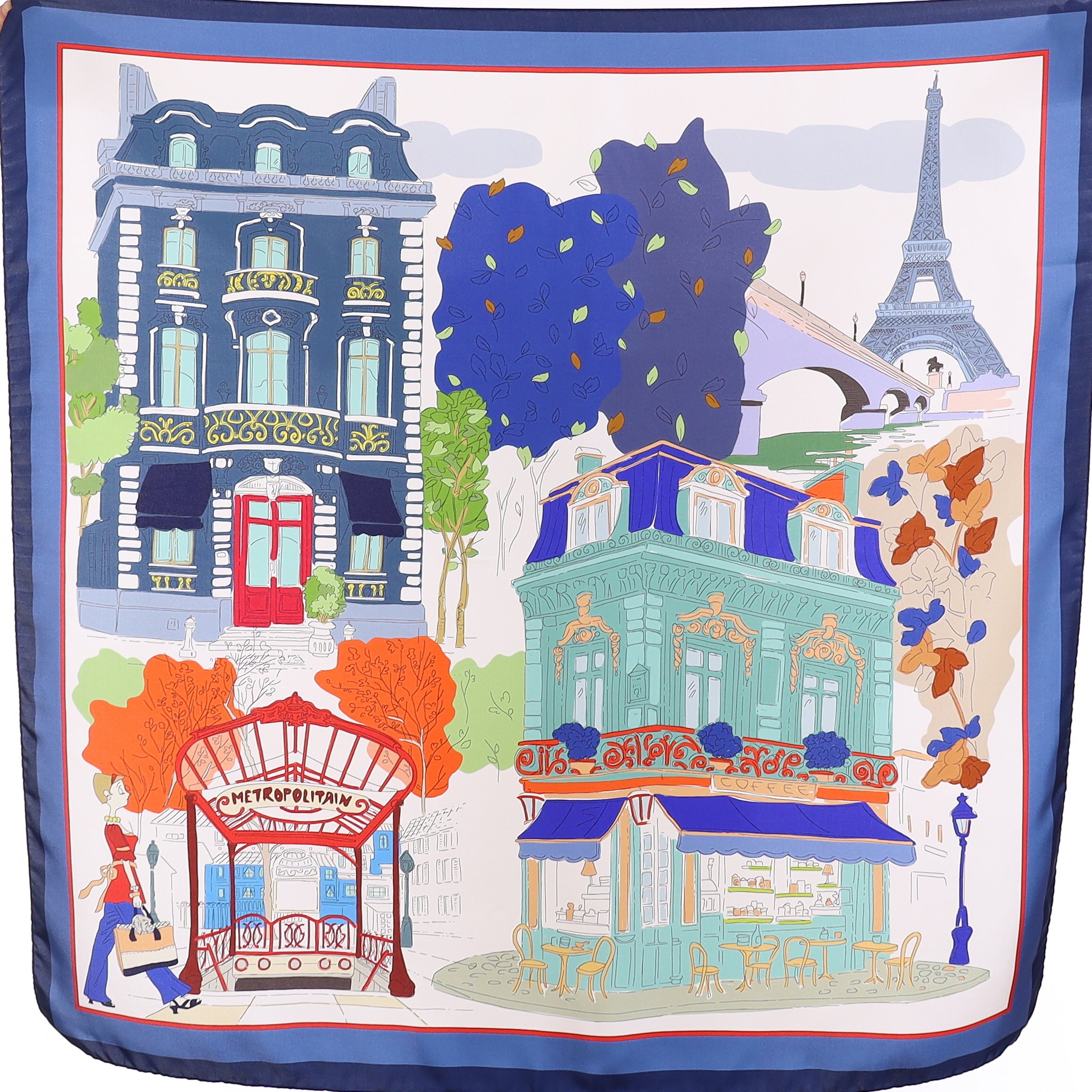 Brand New Italian Blue Parisian Silk Scarf
