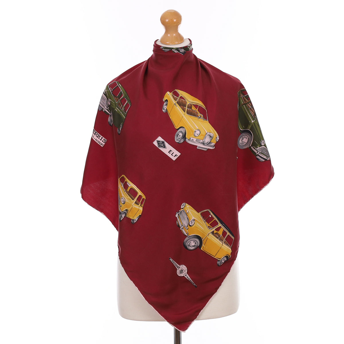 1960's Morris Cooper Burgundy Vintage Silk Scarf