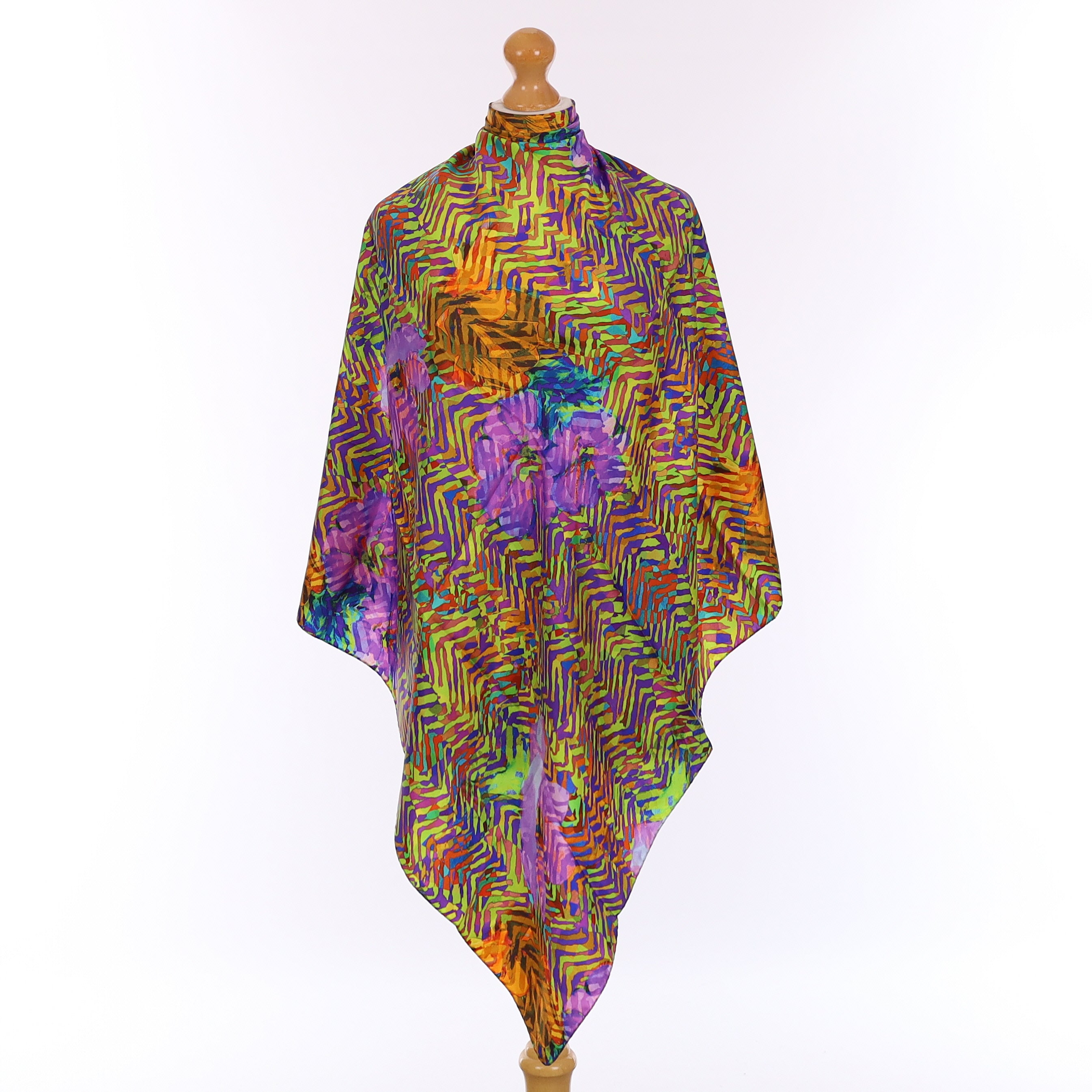 Brand New Purple and Green Abstract Silk Scarf