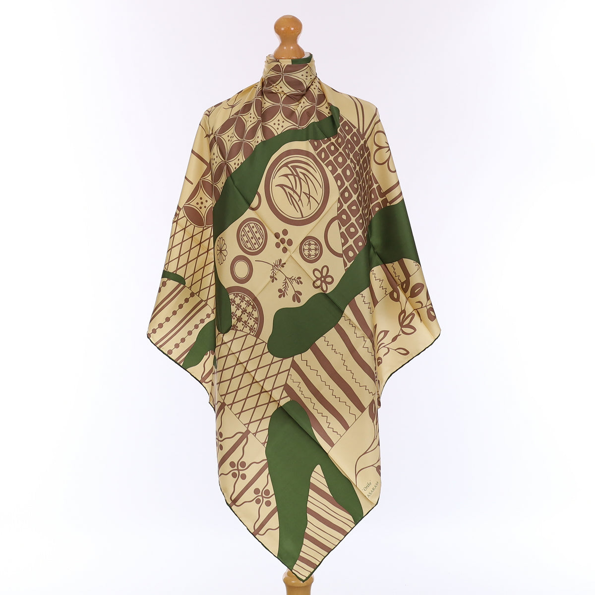 Brand New Brown and Green Patterned Silk Scarf