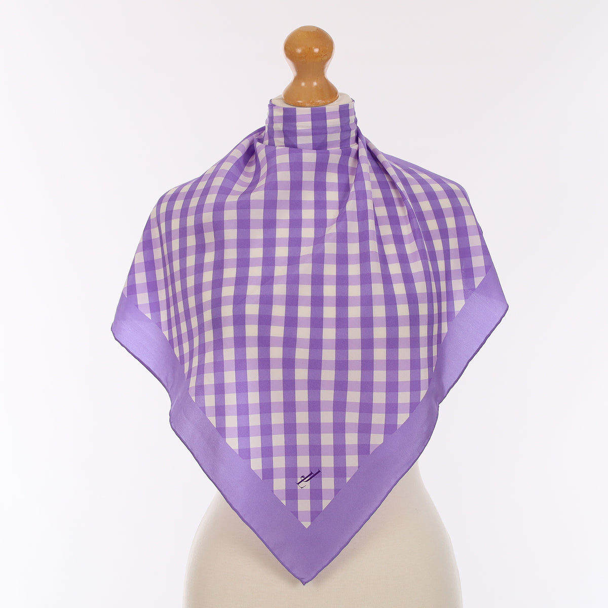 Brand New Purple Gingham Silk Scarf