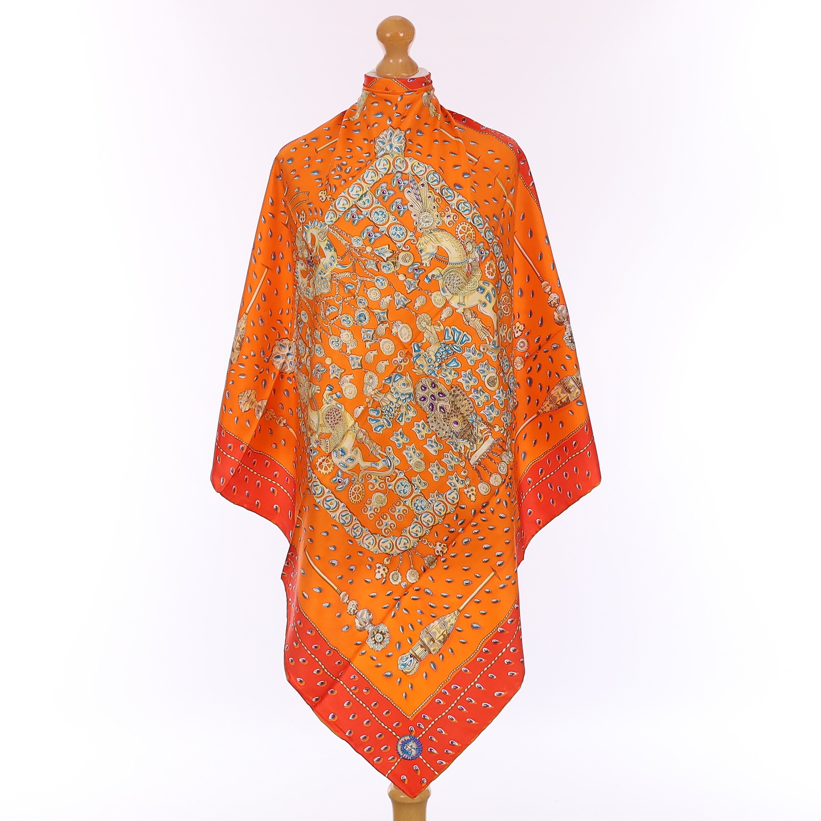 Brand New Orange Jewel Design Silk Scarf