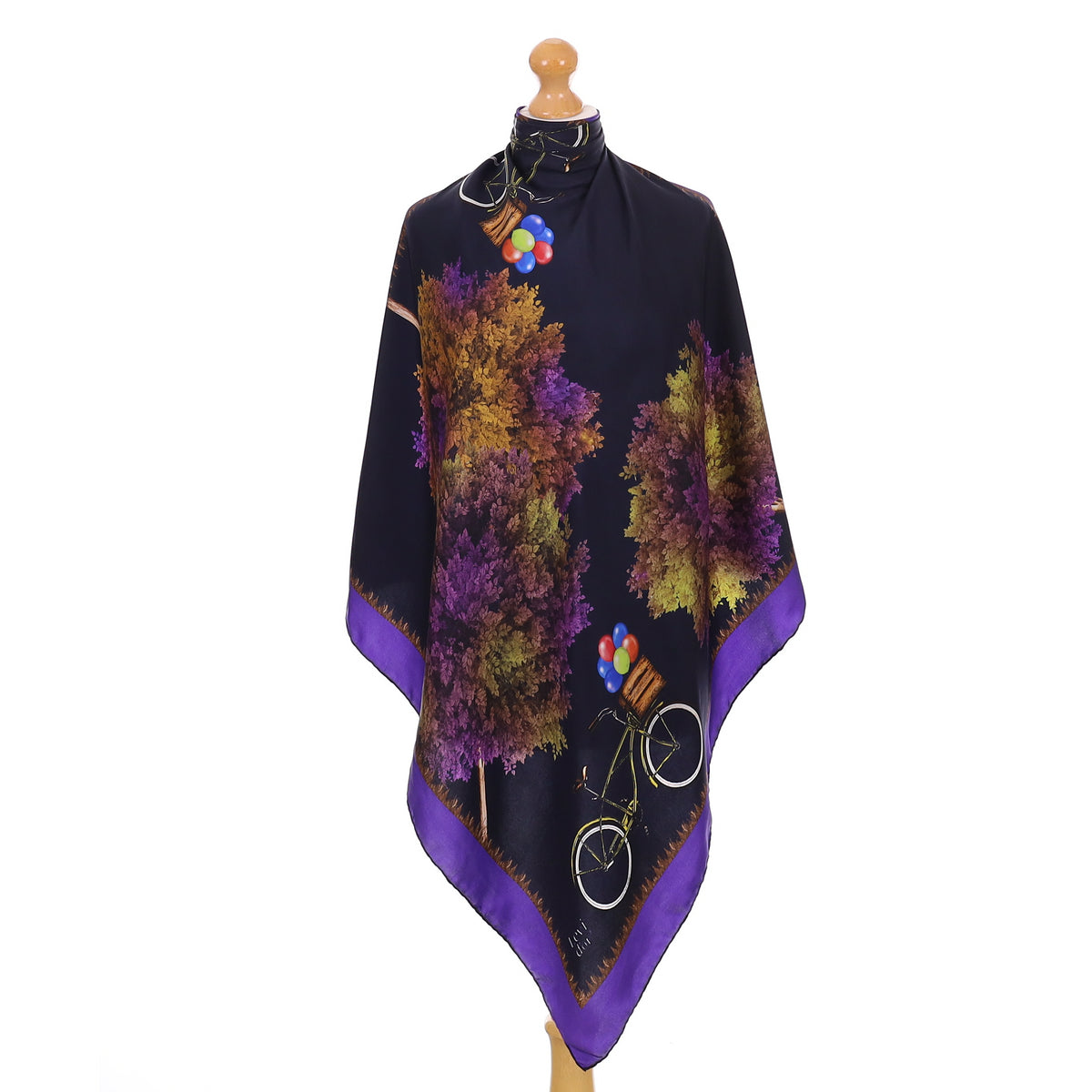 Black and Purple Bicycle Design Vintage Silk Scarf