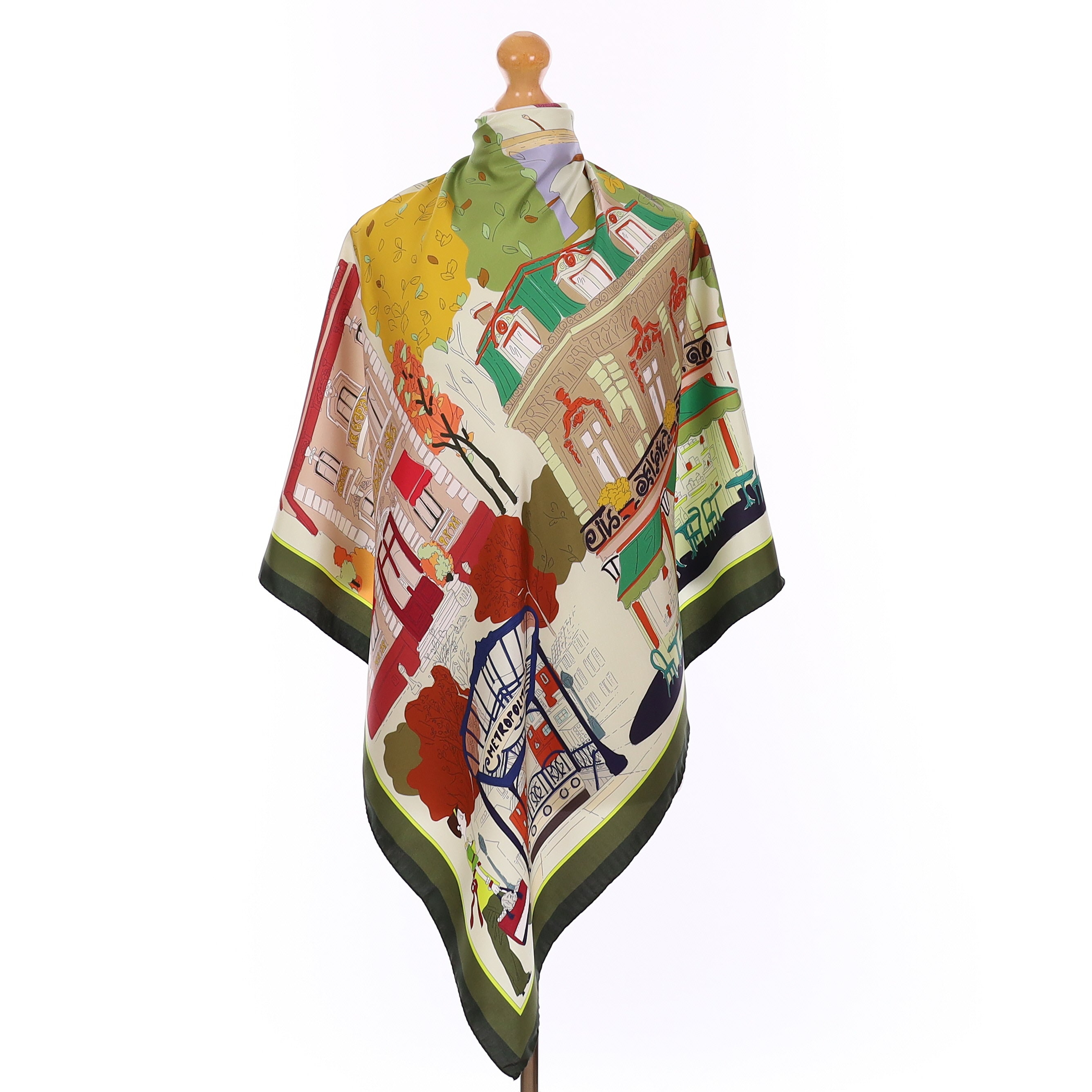 Brand New Italian Green Parisian Silk Scarf