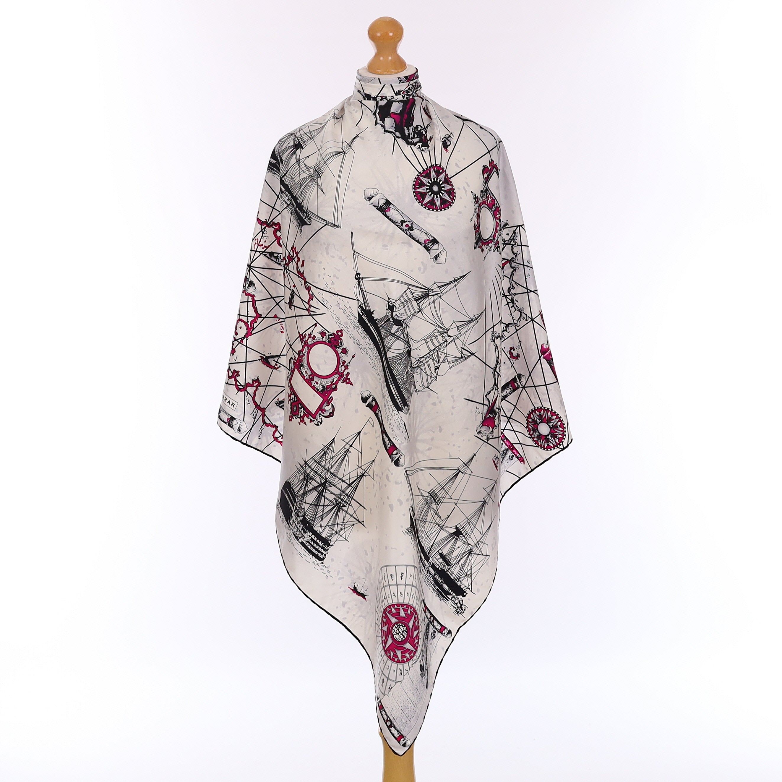 Pristine Grey and Pink Nautical Vintage Silk Scarf
