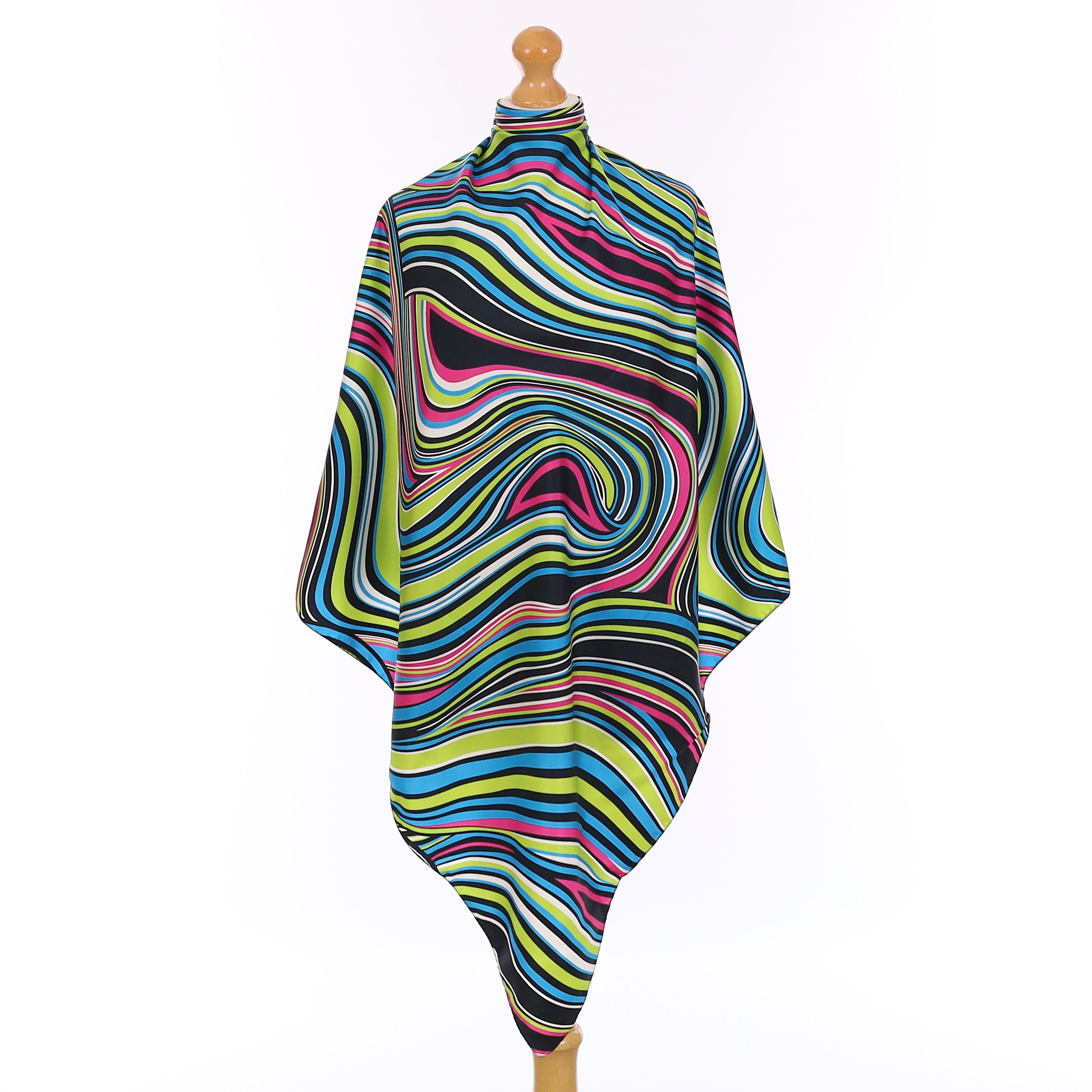 Pristine Green and Pink Retro Vintage Silk Scarf