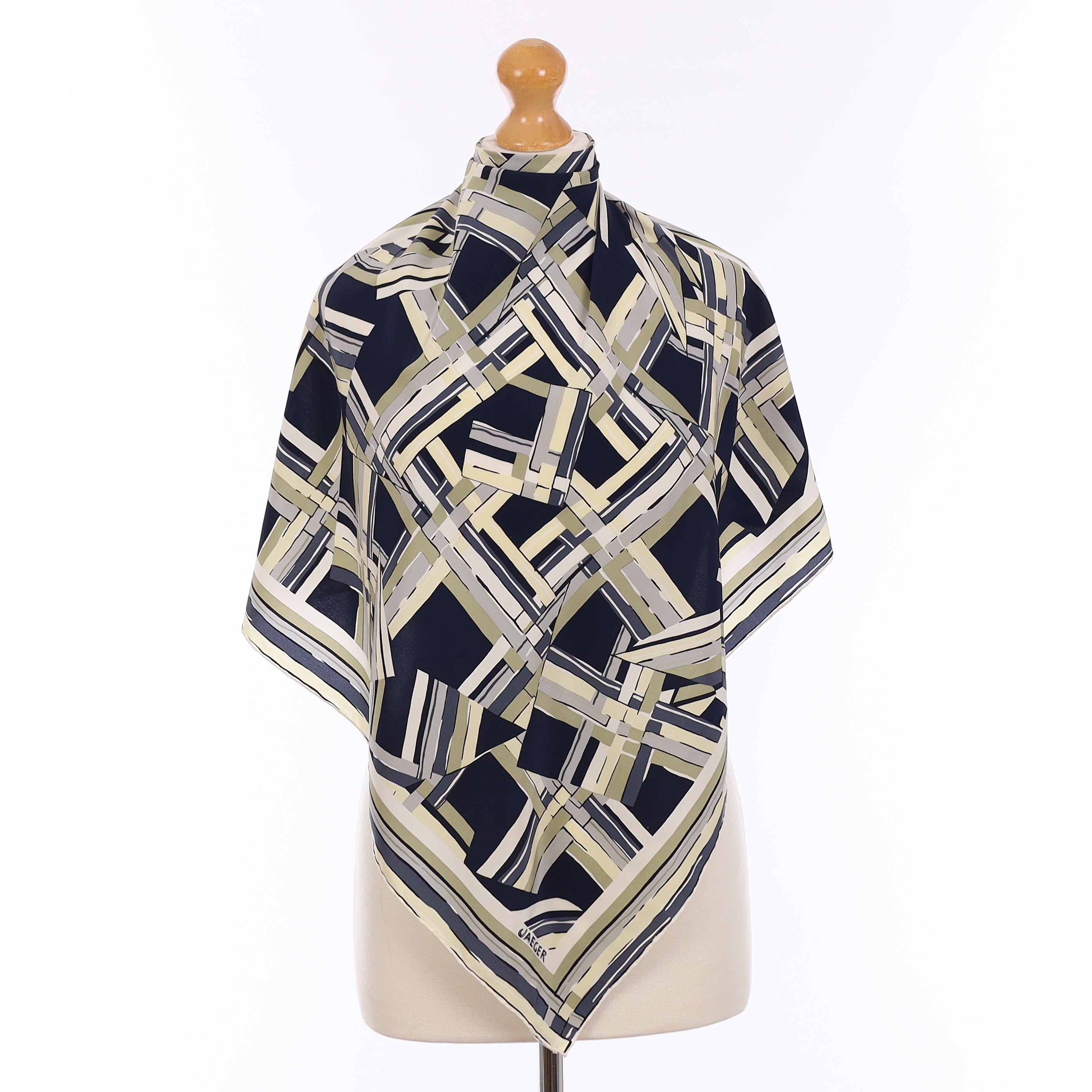 Pristine Jaeger Asymmetrical Check Vintage Silk Scarf