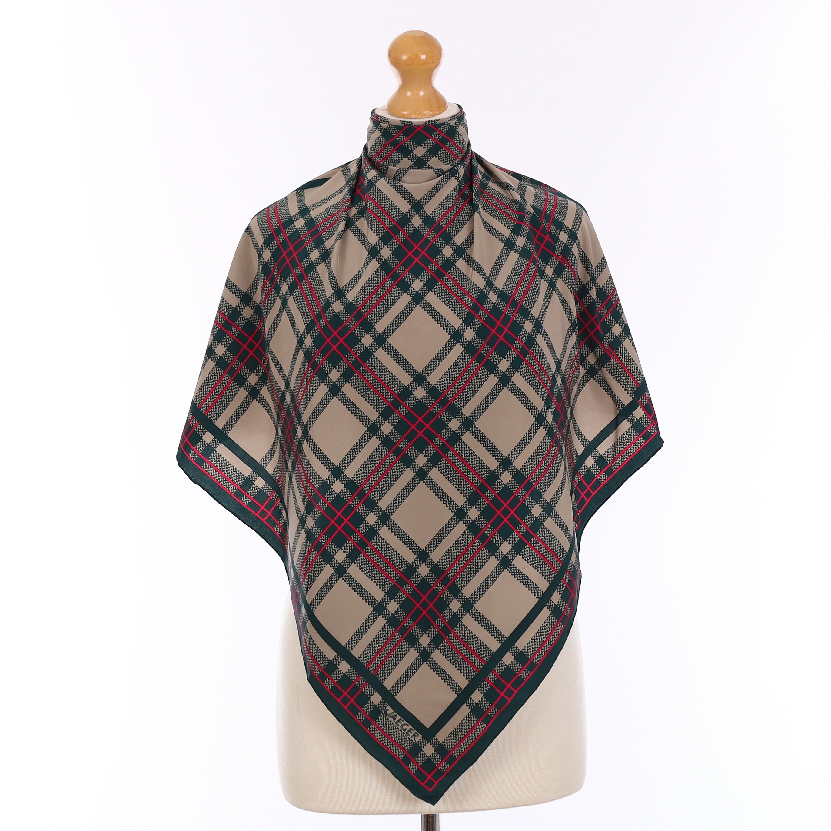 Pristine Jaeger Green and Pink Check Vintage Silk Scarf