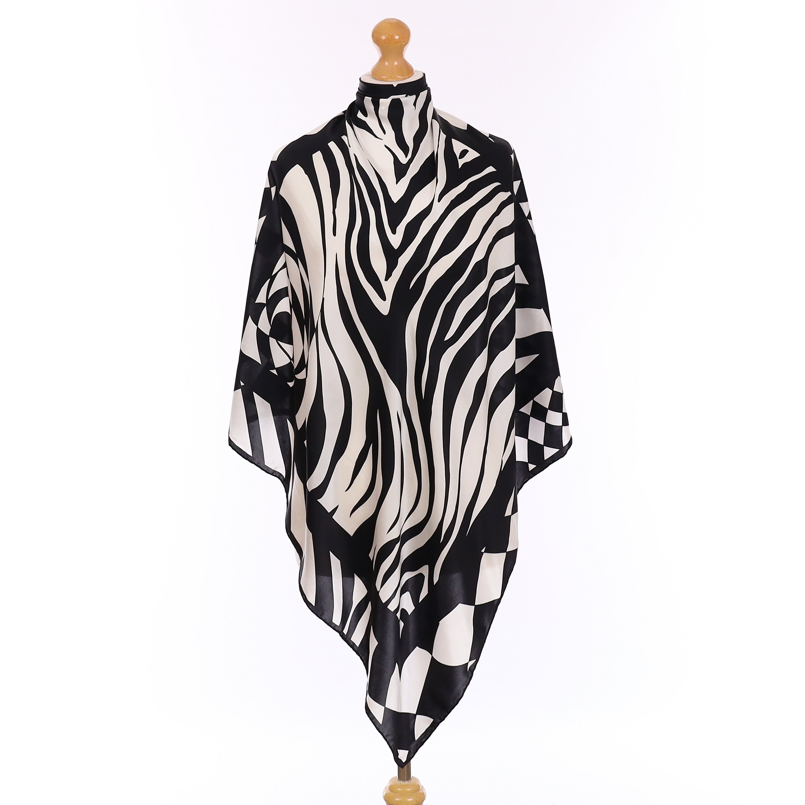 Passigatti Black and White Zebra Stripe Vintage Silk Scarf