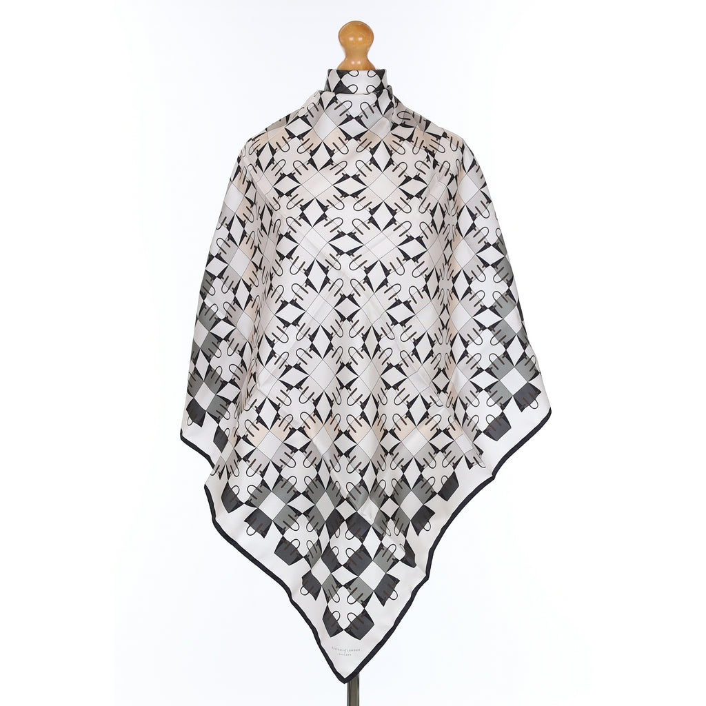 Brand New Boxed Aspinal Navy, Grey and White Silk Scarf