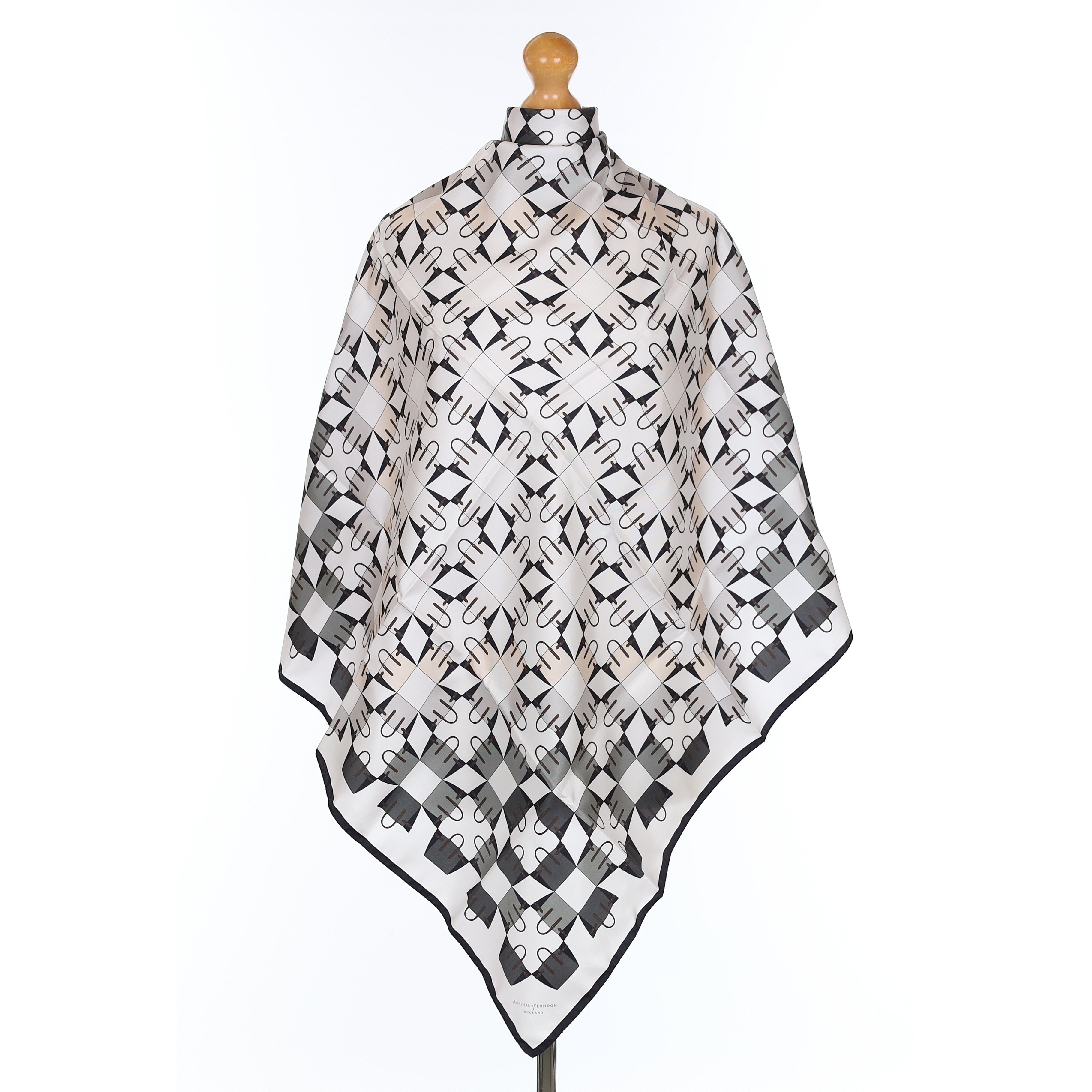 Brand New Boxed Aspinal Navy, Grey and White Silk Scarf