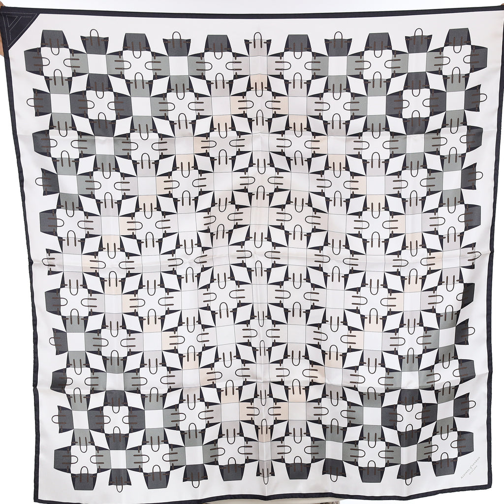 Brand New Boxed Aspinal Navy, Grey and White Silk Scarf