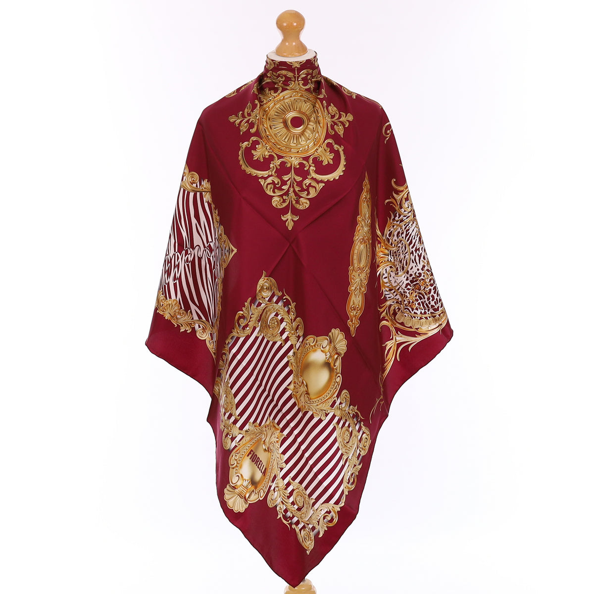 Pristine Fiorella Burgundy and Gold Vintage Silk Scarf