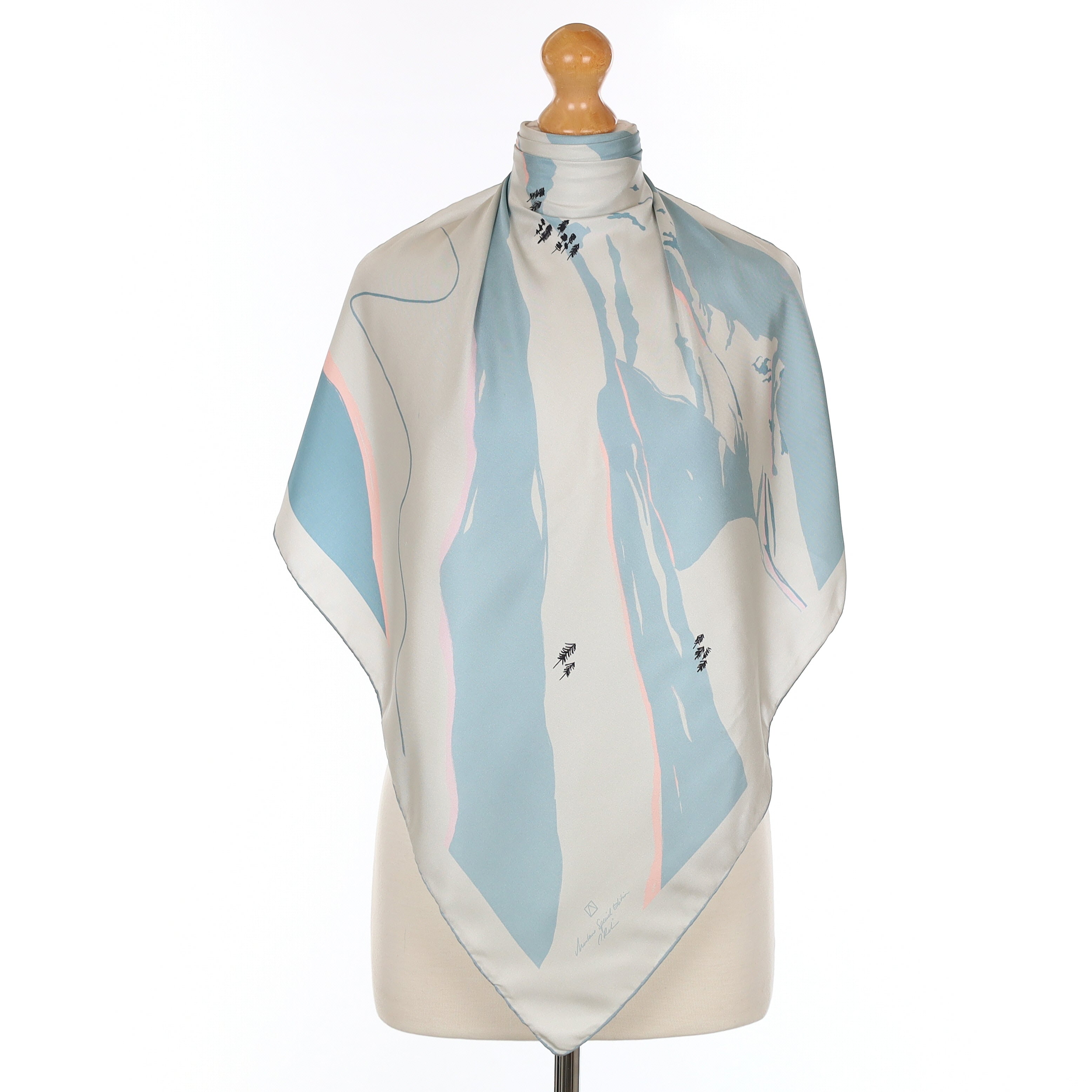 Blue Mountain Scene Vintage Silk Scarf