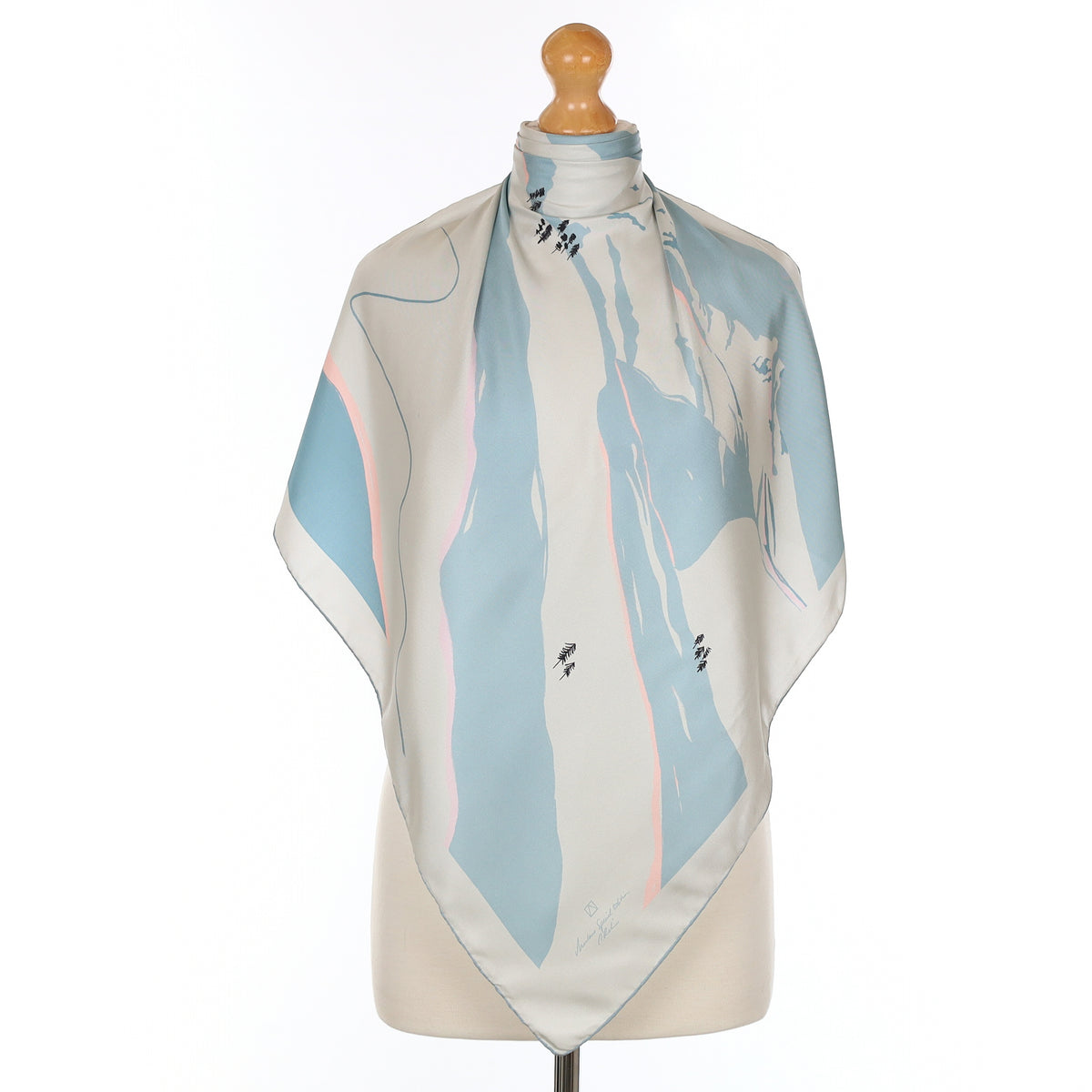 Blue Mountain Scene Vintage Silk Scarf