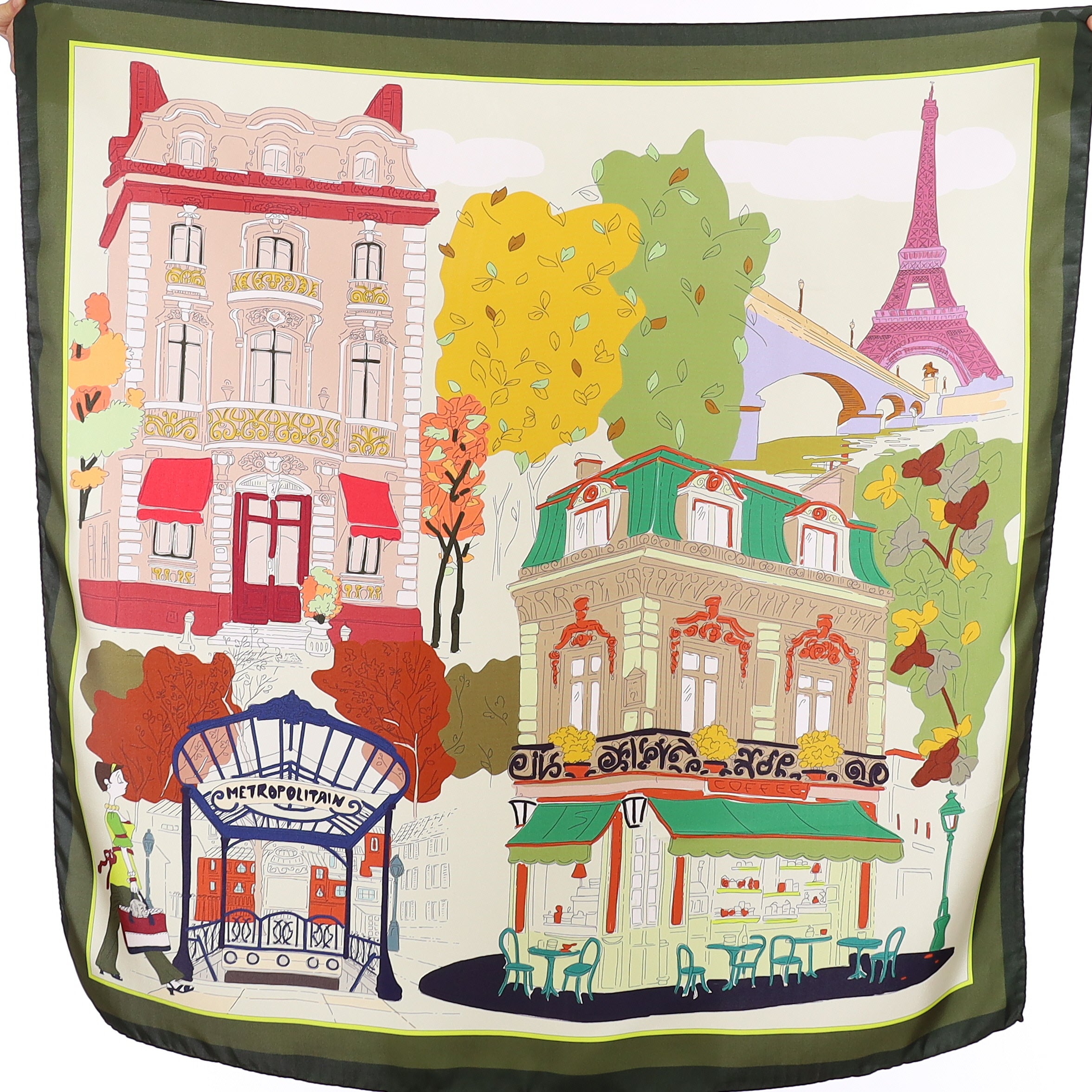Brand New Italian Green Parisian Silk Scarf