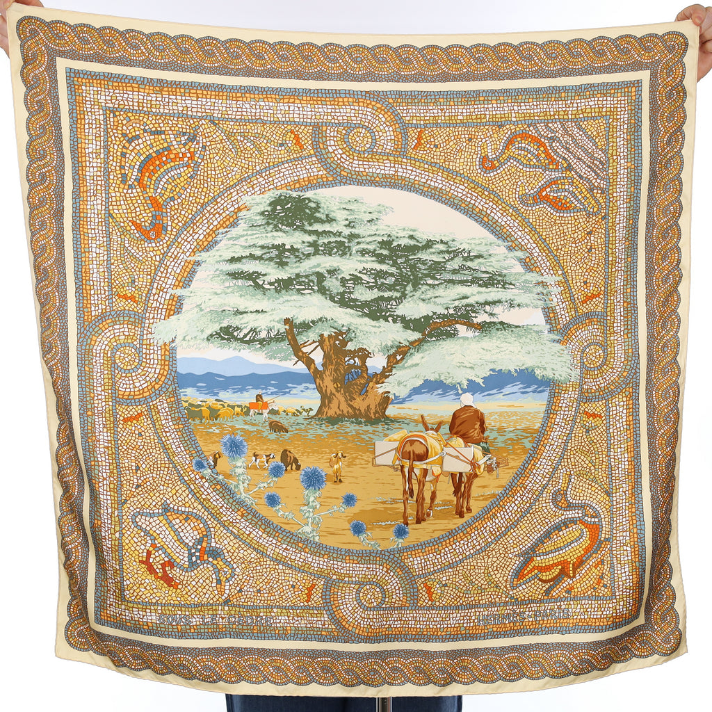 Hermès Sous le Cèdre Vintage Silk Scarf