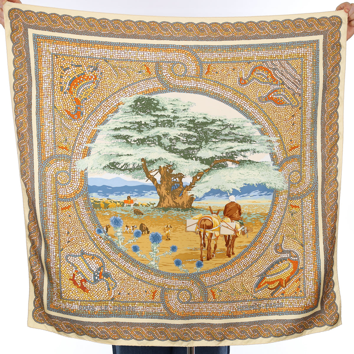 Hermès Sous le Cèdre Vintage Silk Scarf