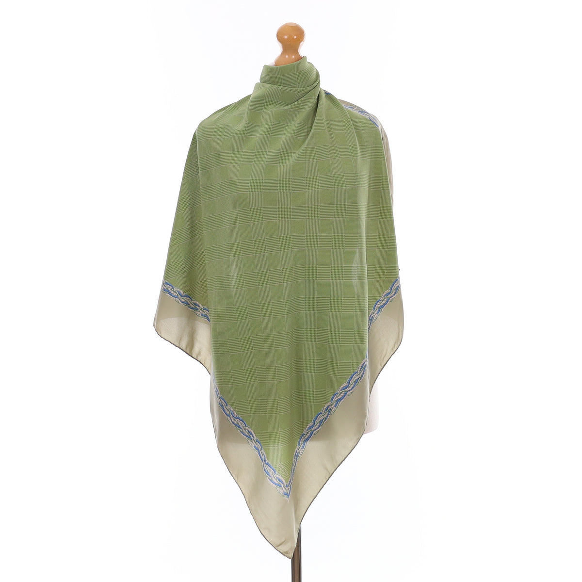 1980's Chanel Green Checked Vintage Silk Scarf