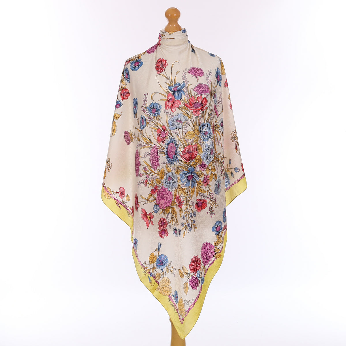 Pristine Ivory Floral Vintage Silk Scarf