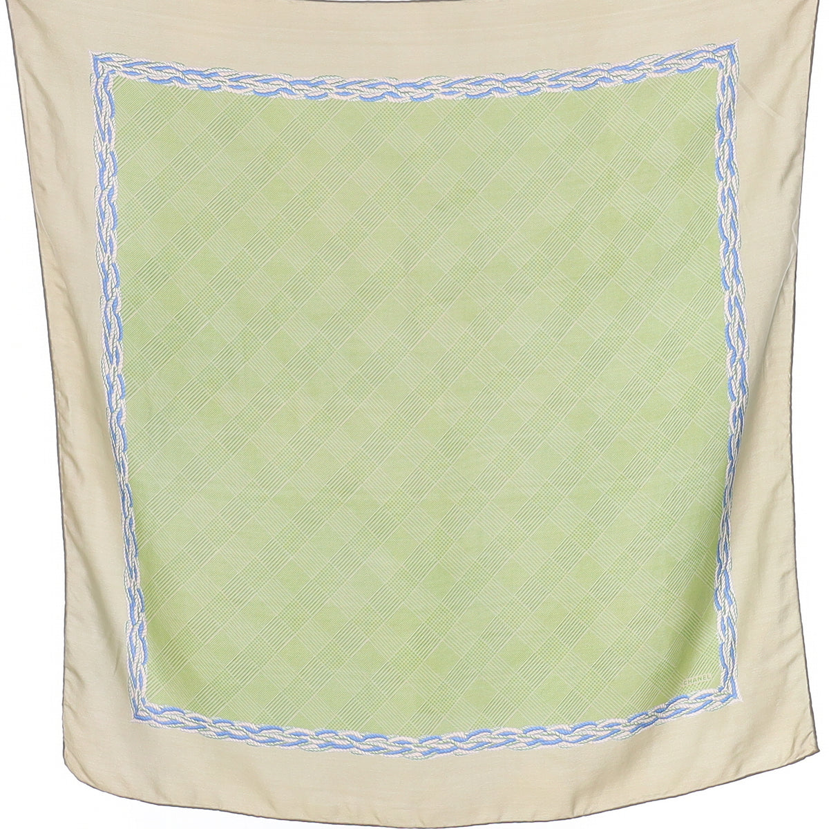 1980's Chanel Green Checked Vintage Silk Scarf