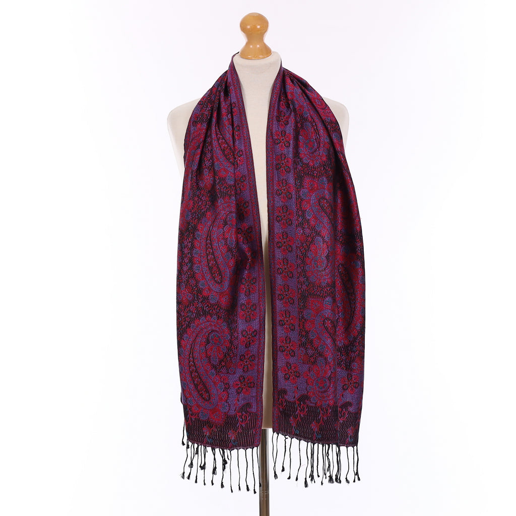 Pink and Black Paisley Vintage Woven Silk Scarf