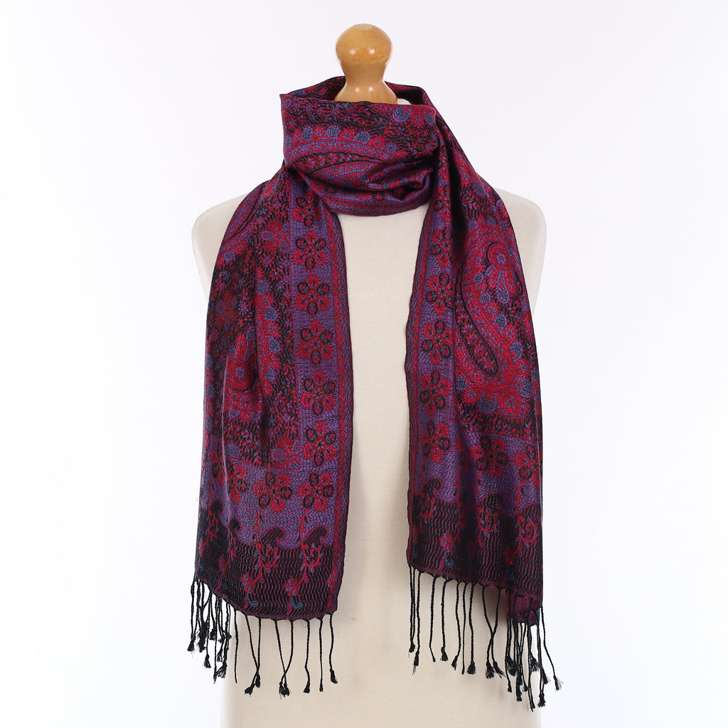 Pink and Black Paisley Vintage Woven Silk Scarf
