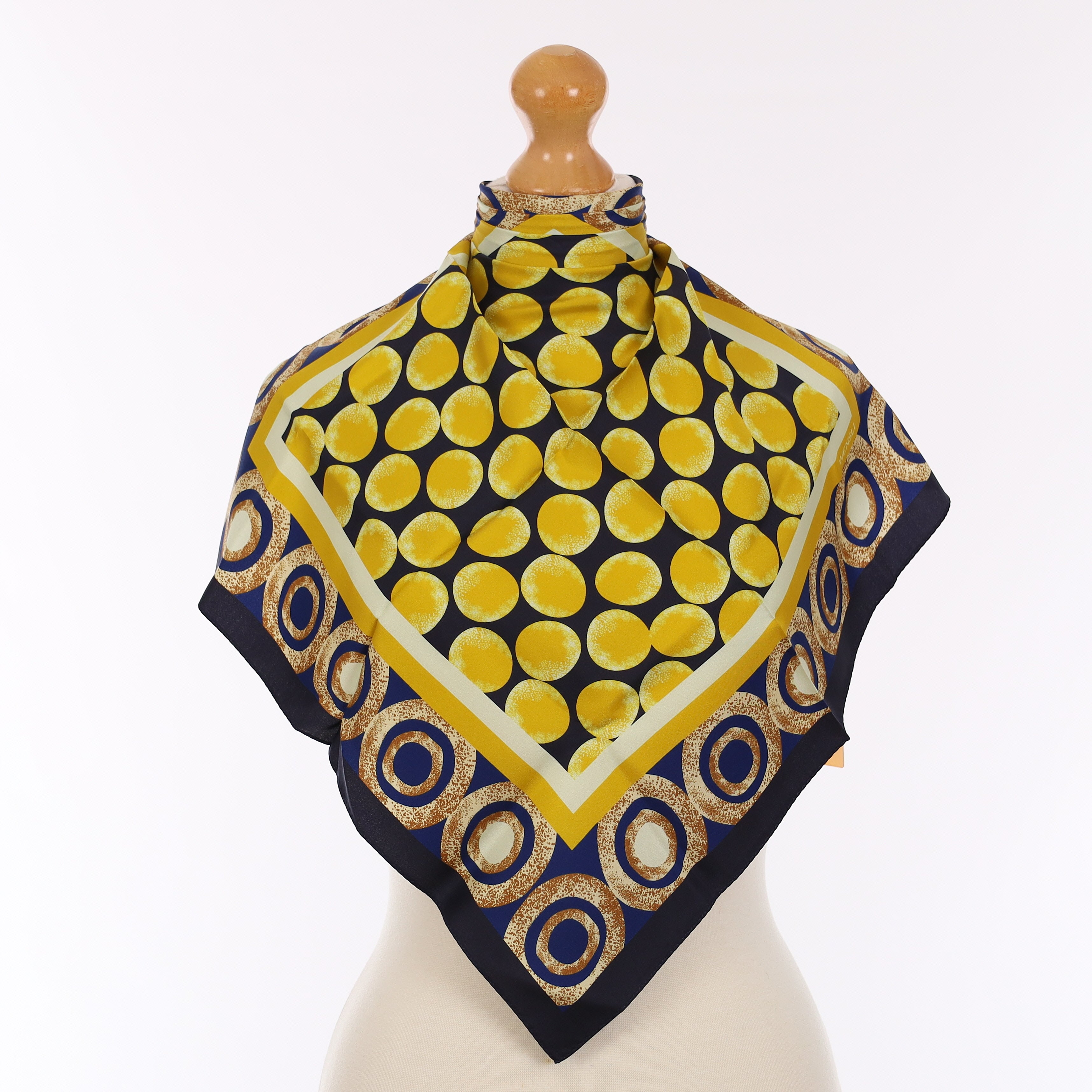 Brand New Boxed Wensli Yellow Spotted Silk Scarf